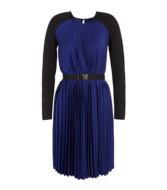 Pleated Satin Fabric Belted Dress