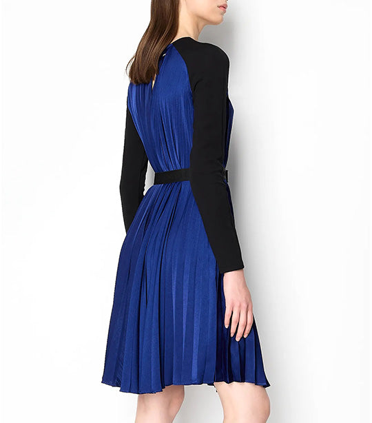 Pleated Satin Fabric Belted Dress