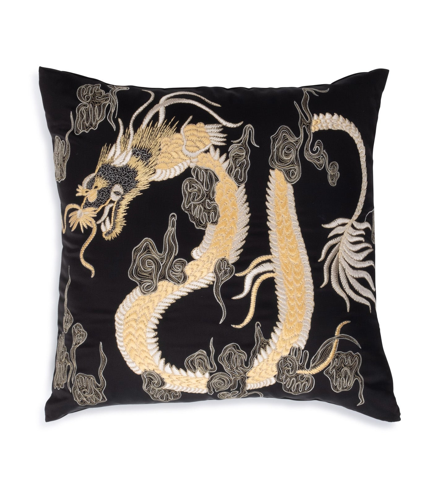 Luxe Charm Dragon Embroidery Pillow Black