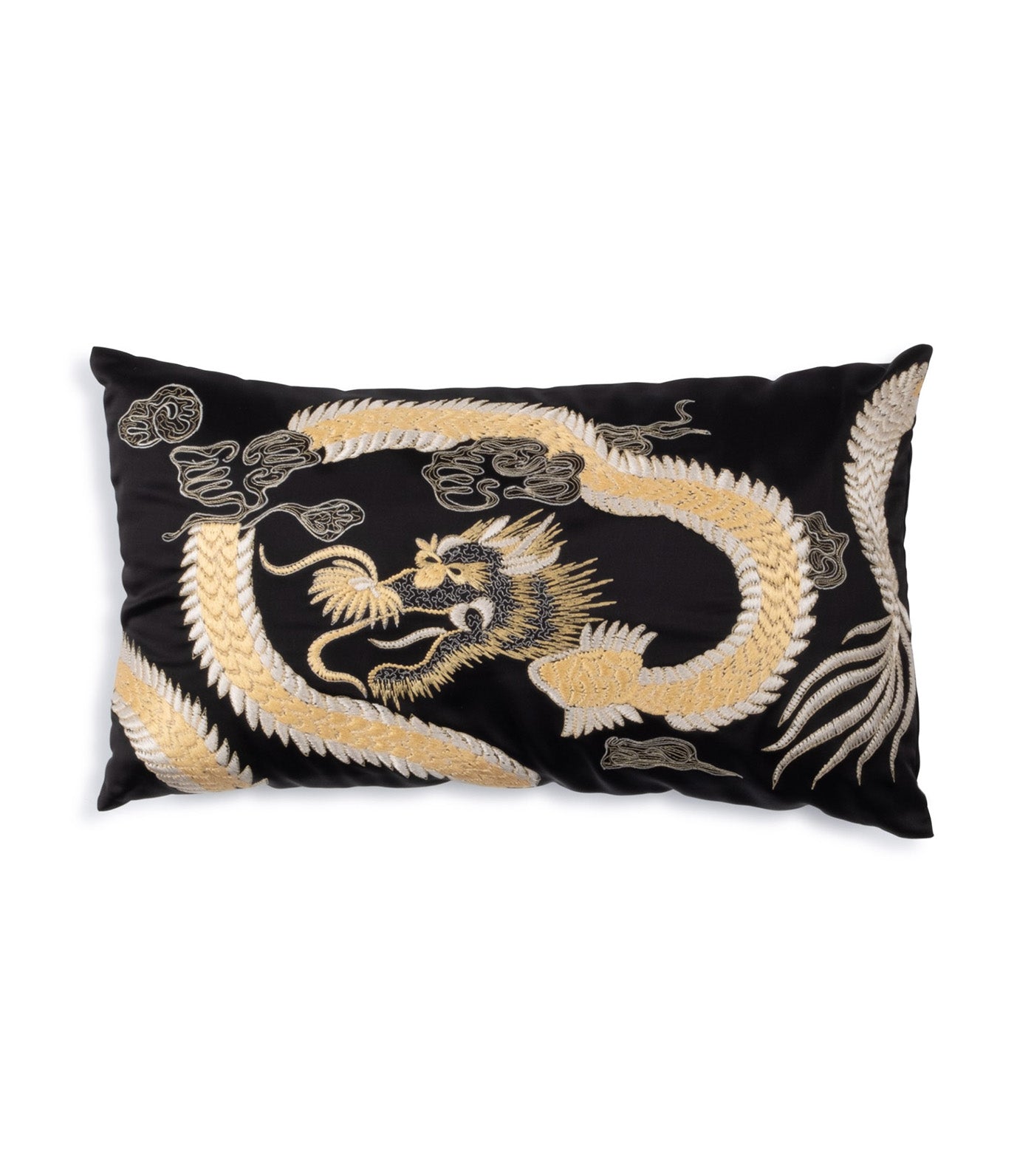 Luxe Charm Dragon Embroidery Pillow Black