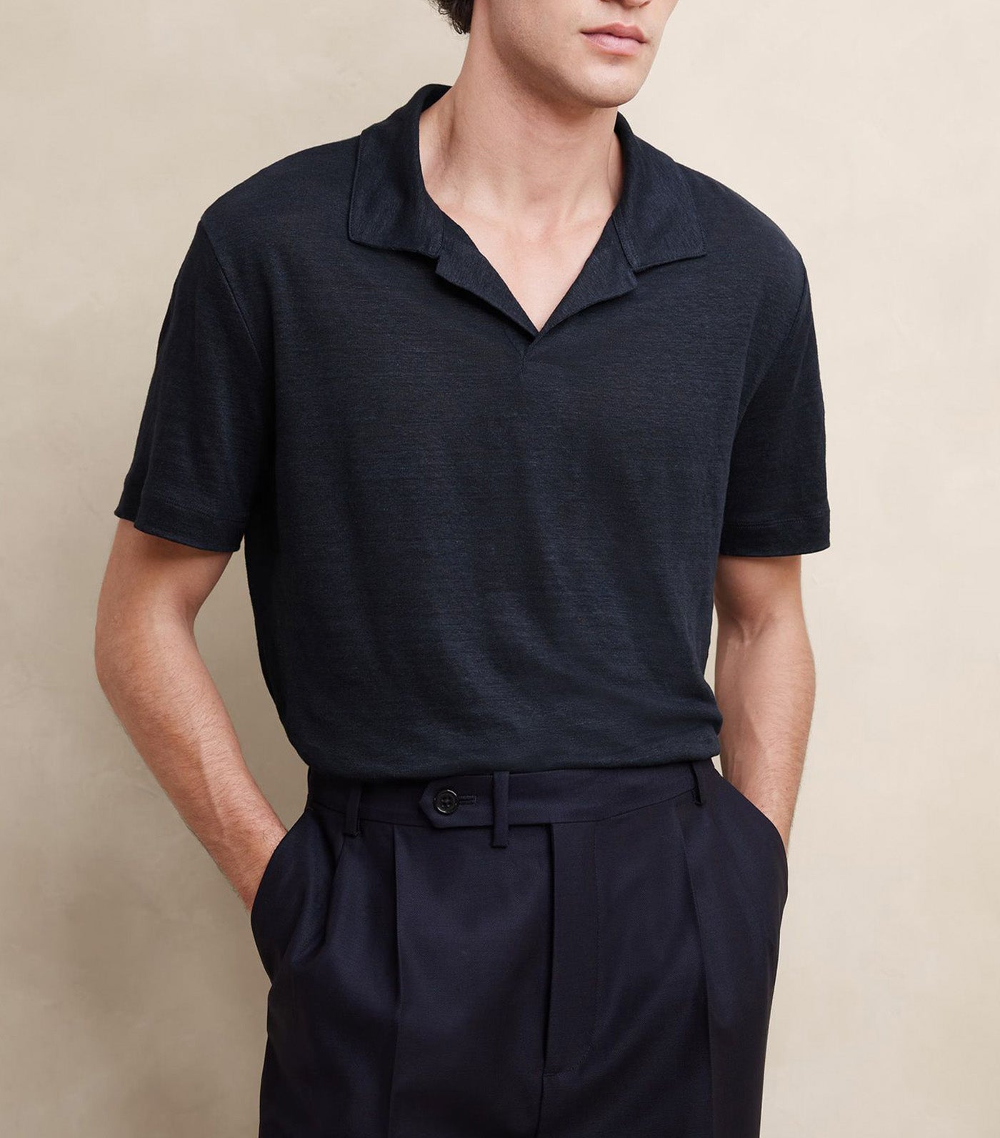 Linen Polo Navy Blue