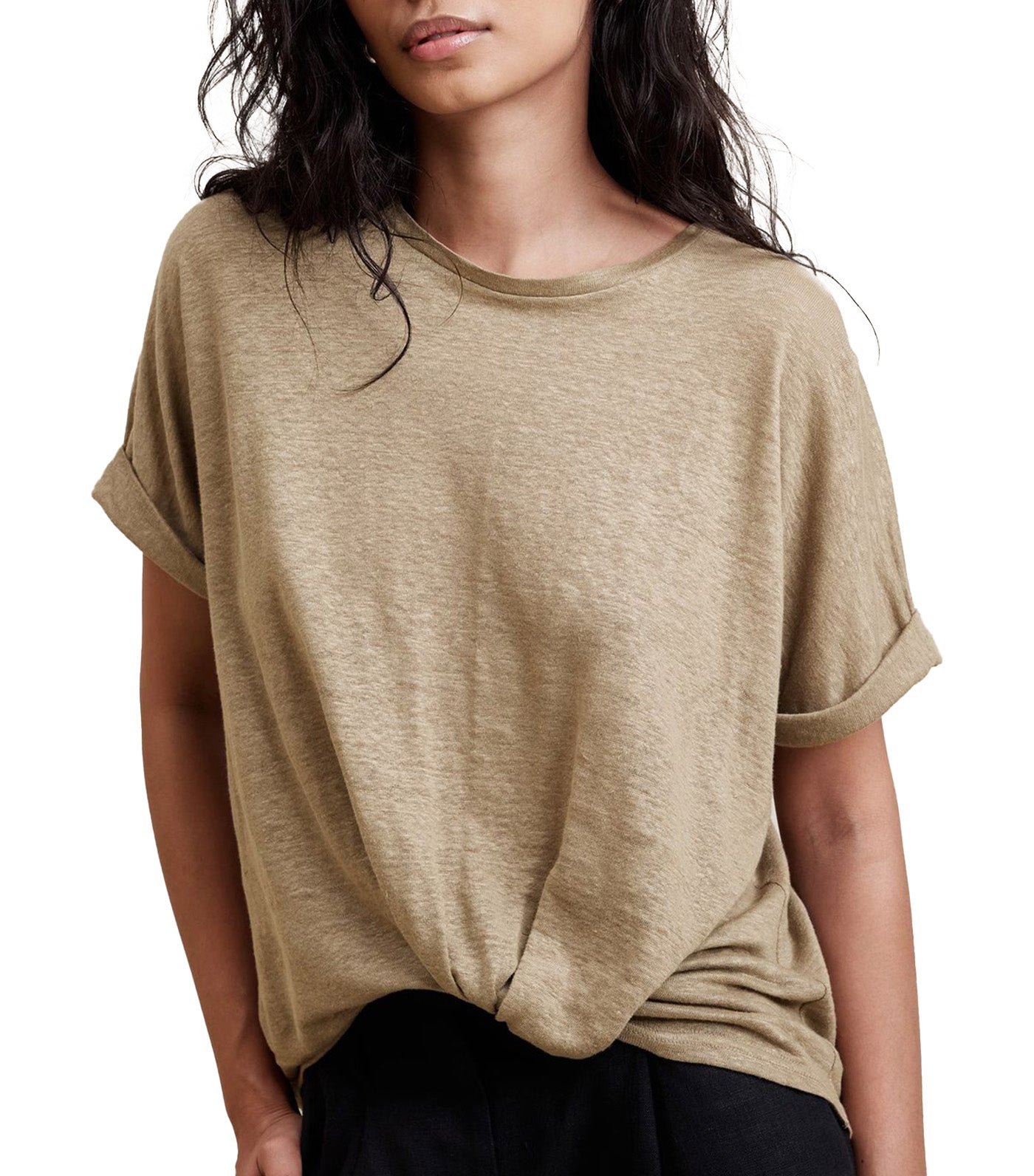 Linen Twisted-Hem T-Shirt Beigewood
