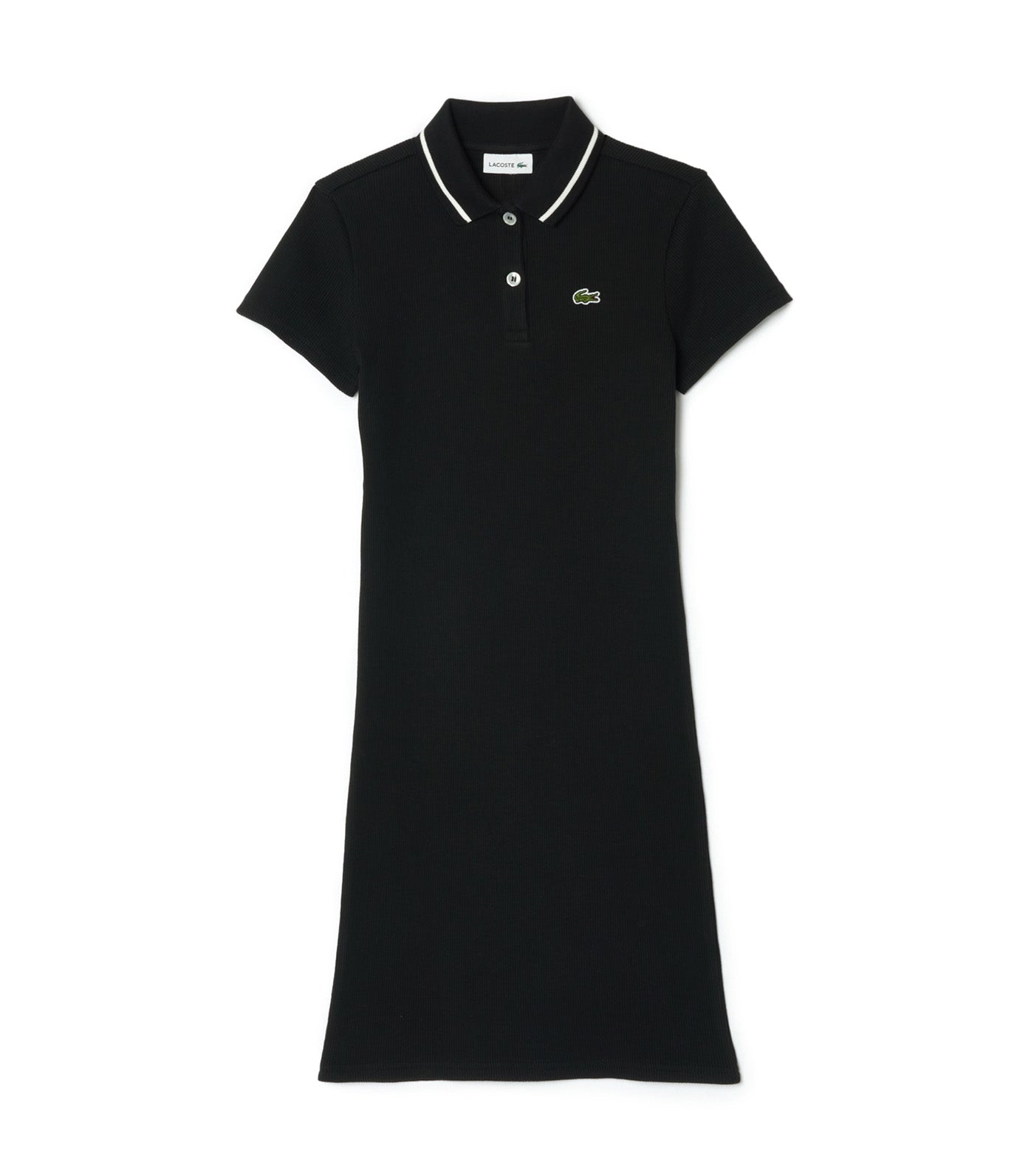 Ribbed Knit Polo Dress Black/Multicolor