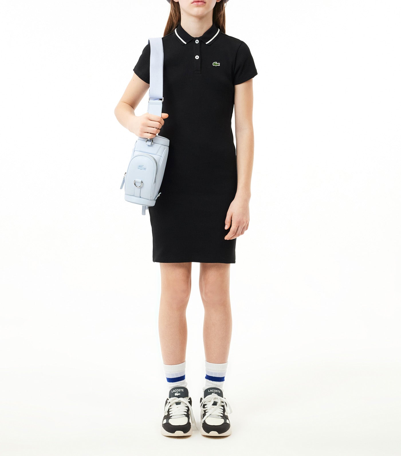 Ribbed Knit Polo Dress Black/Multicolor