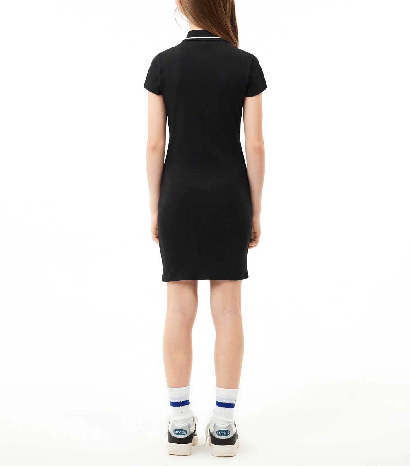 Ribbed Knit Polo Dress Black/Multicolor