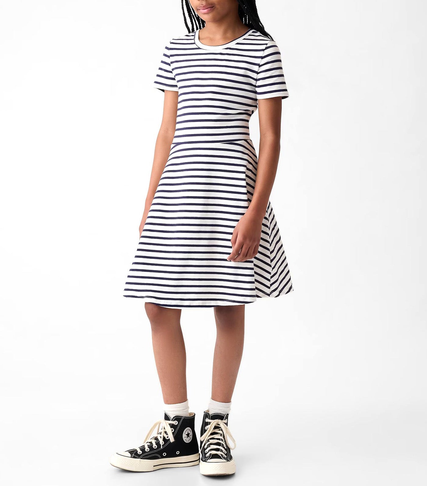 Kids Print Skater Dress Navy White Stripe