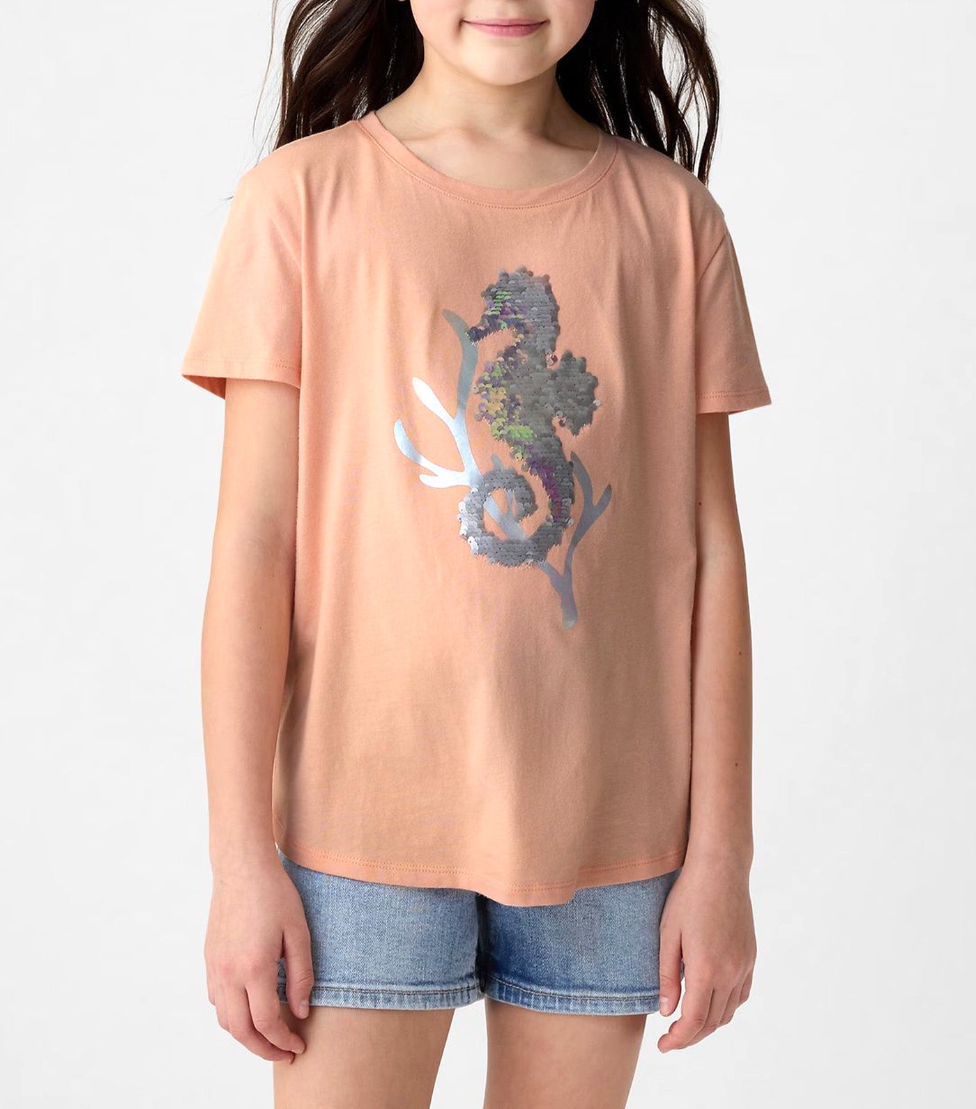 Kids Flippy-Sequin Graphic T-Shirt Powder Peach 732