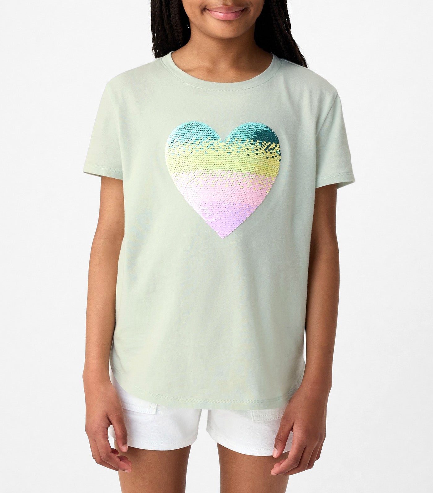 Kids Flippy-Sequin Graphic T-Shirt Soft Mint Green 074-80
