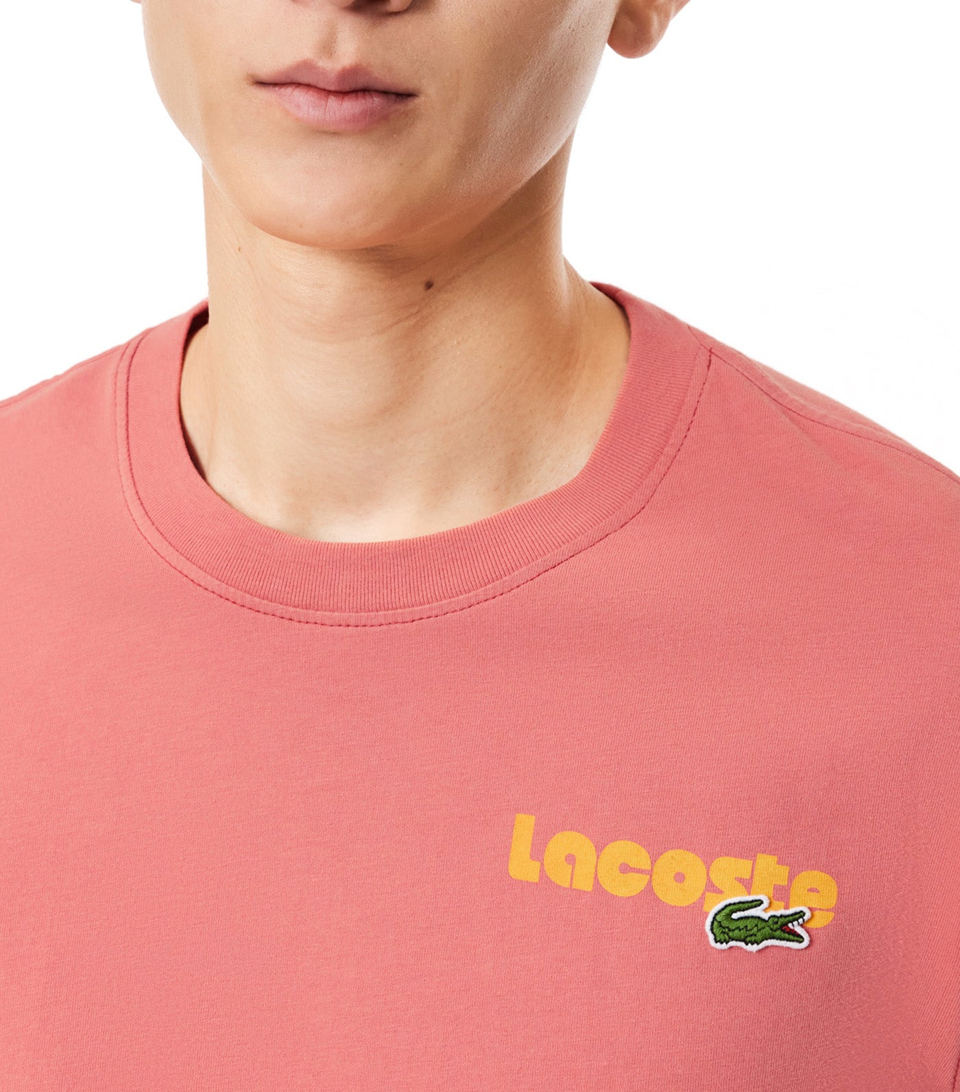 Washed Effect Ombré Lacoste Print T-Shirt Sierra Red