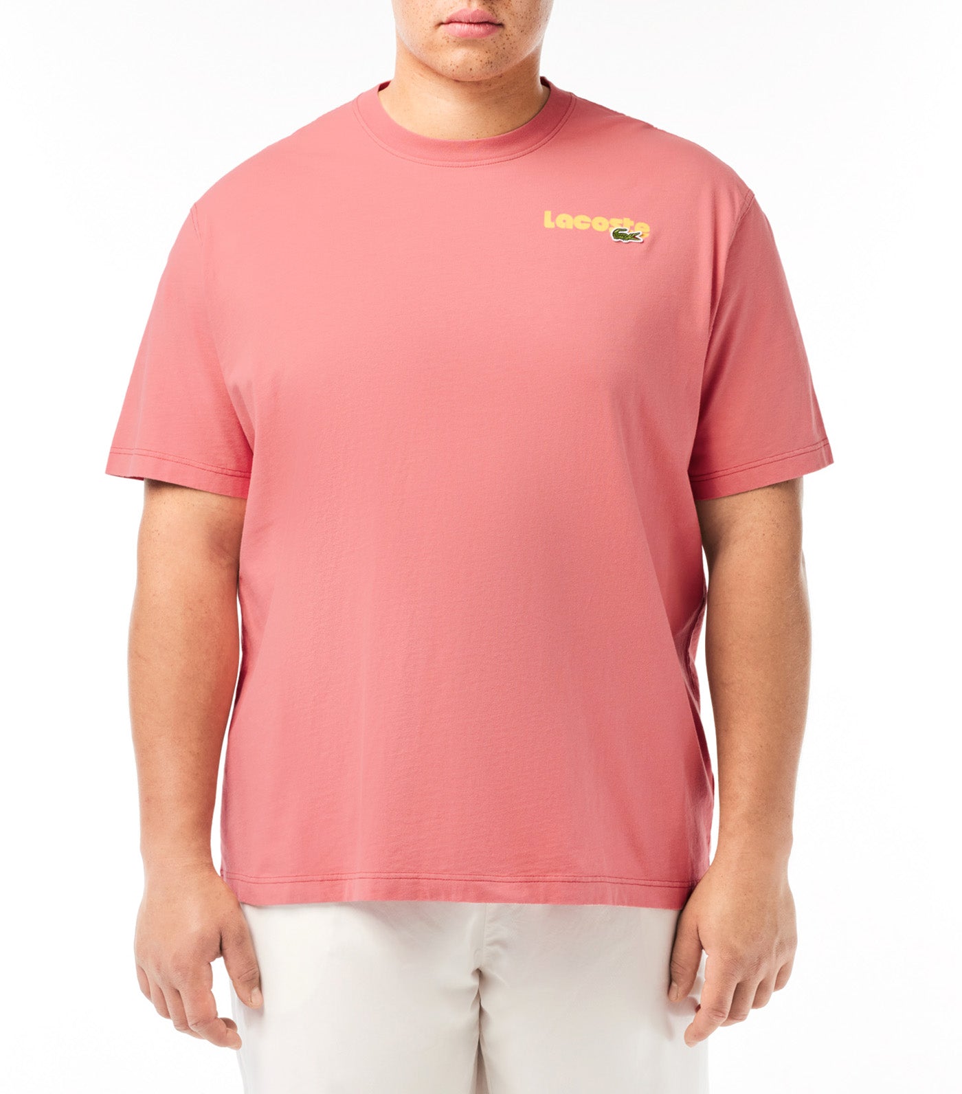 Washed Effect Ombré Lacoste Print T-Shirt Sierra Red