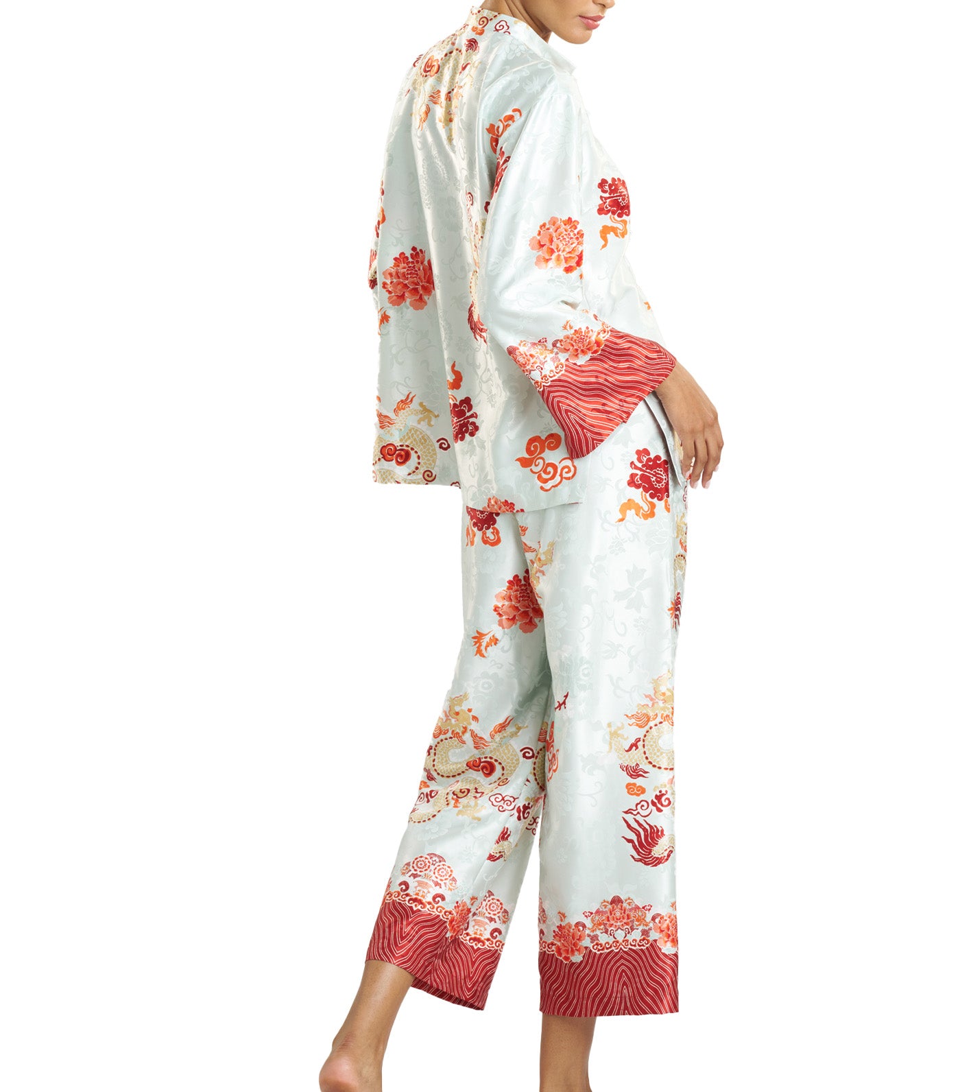 Imperial Dragon Jacquard Mandarin Pajama Set Light Aqua