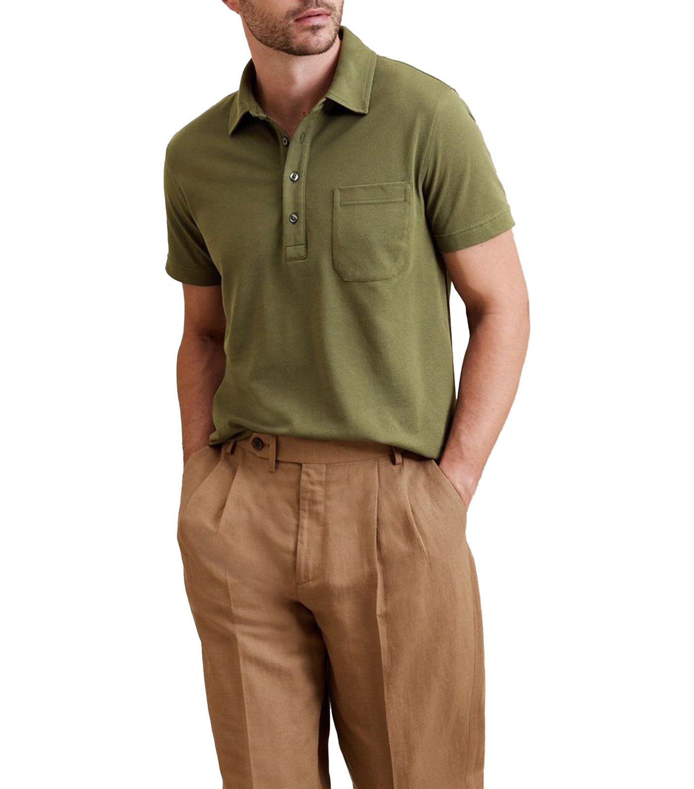 Luxury-Touch Pique Polo Olive Green
