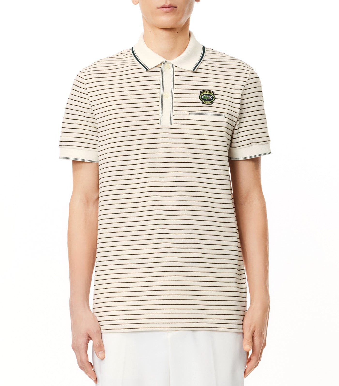 Striped Cotton Pique Heritage Badge Polo Shirt Flour/Multicolor