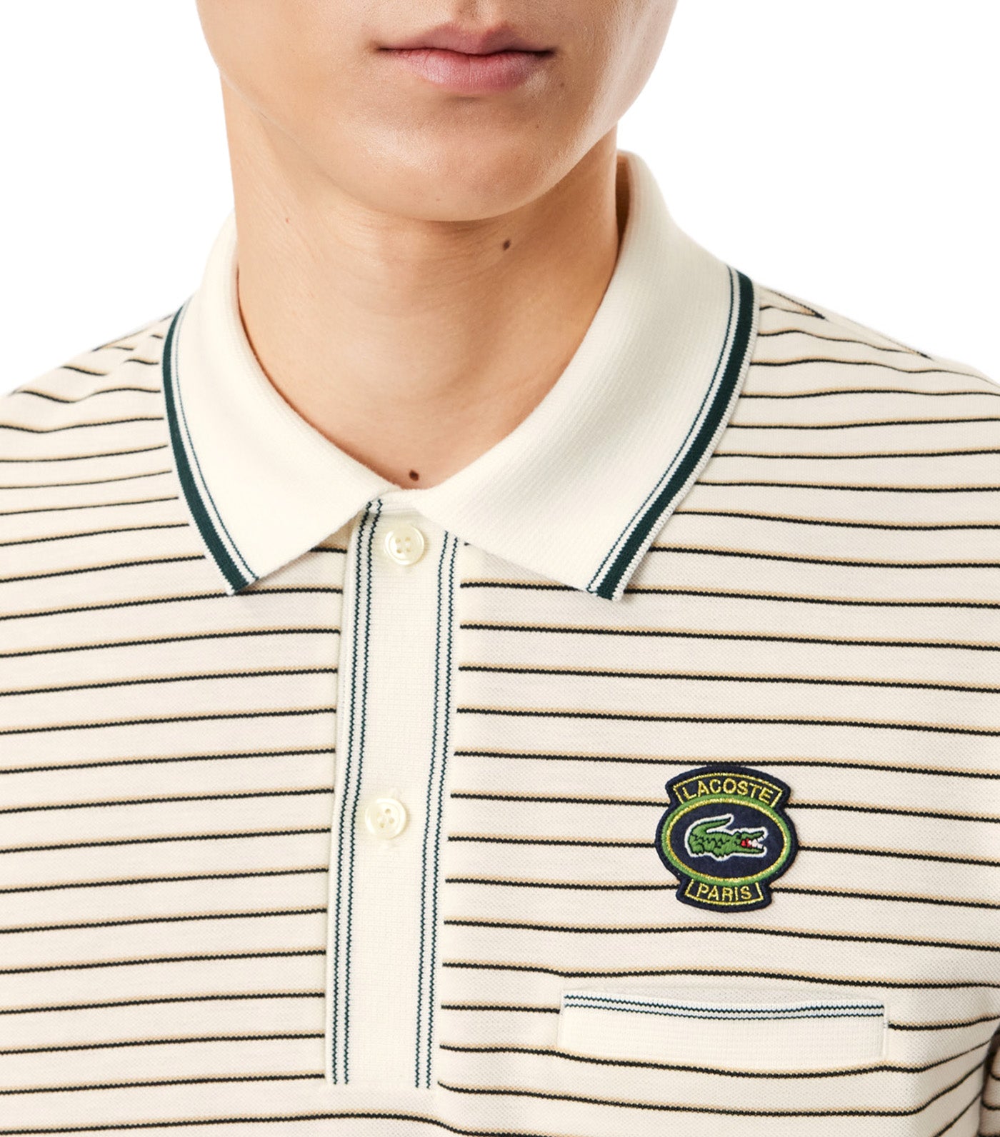 Striped Cotton Pique Heritage Badge Polo Shirt Flour/Multicolor