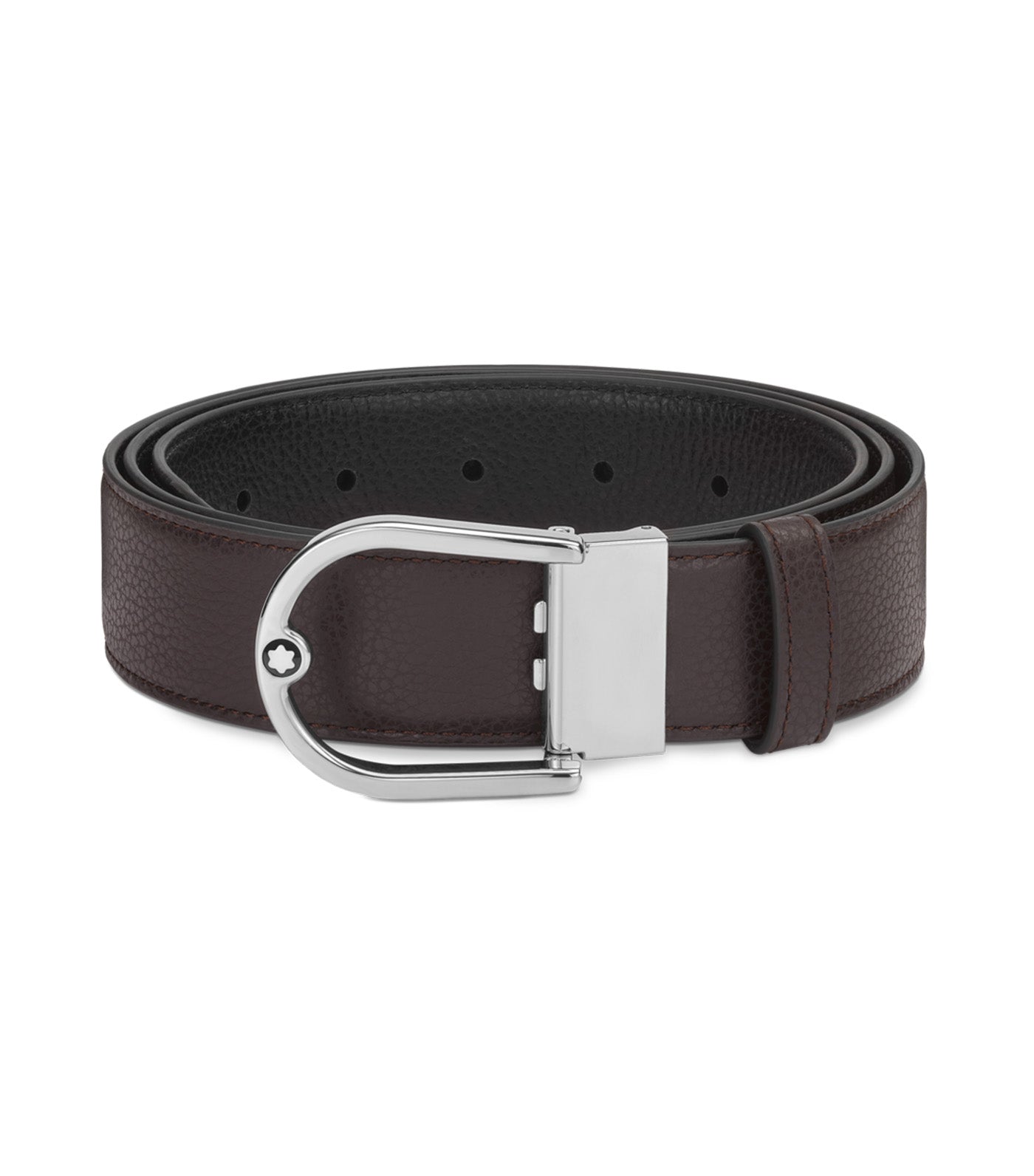 Horseshoe Buckle Grainy 35mm Reversible Leather Belt Ebony/Black
