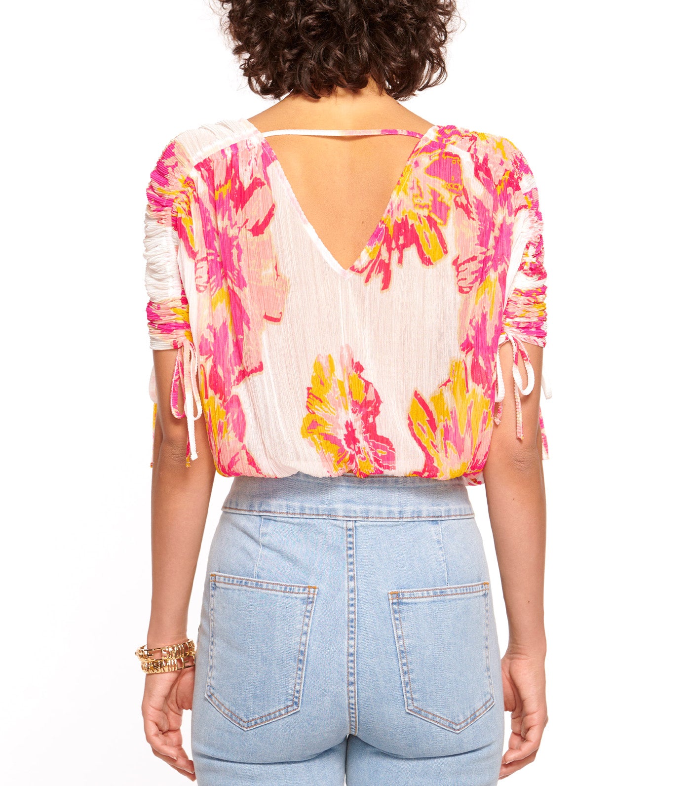 Frances Short Sleeve V-Neck Blouse Pink Punch Floral