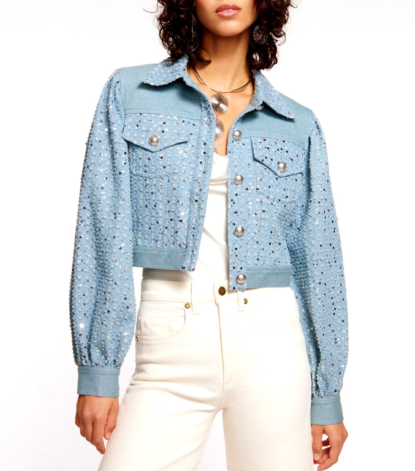 Ramy Brook Janet Sequin Denim Jacket Sequin Light Wash | Rustan's