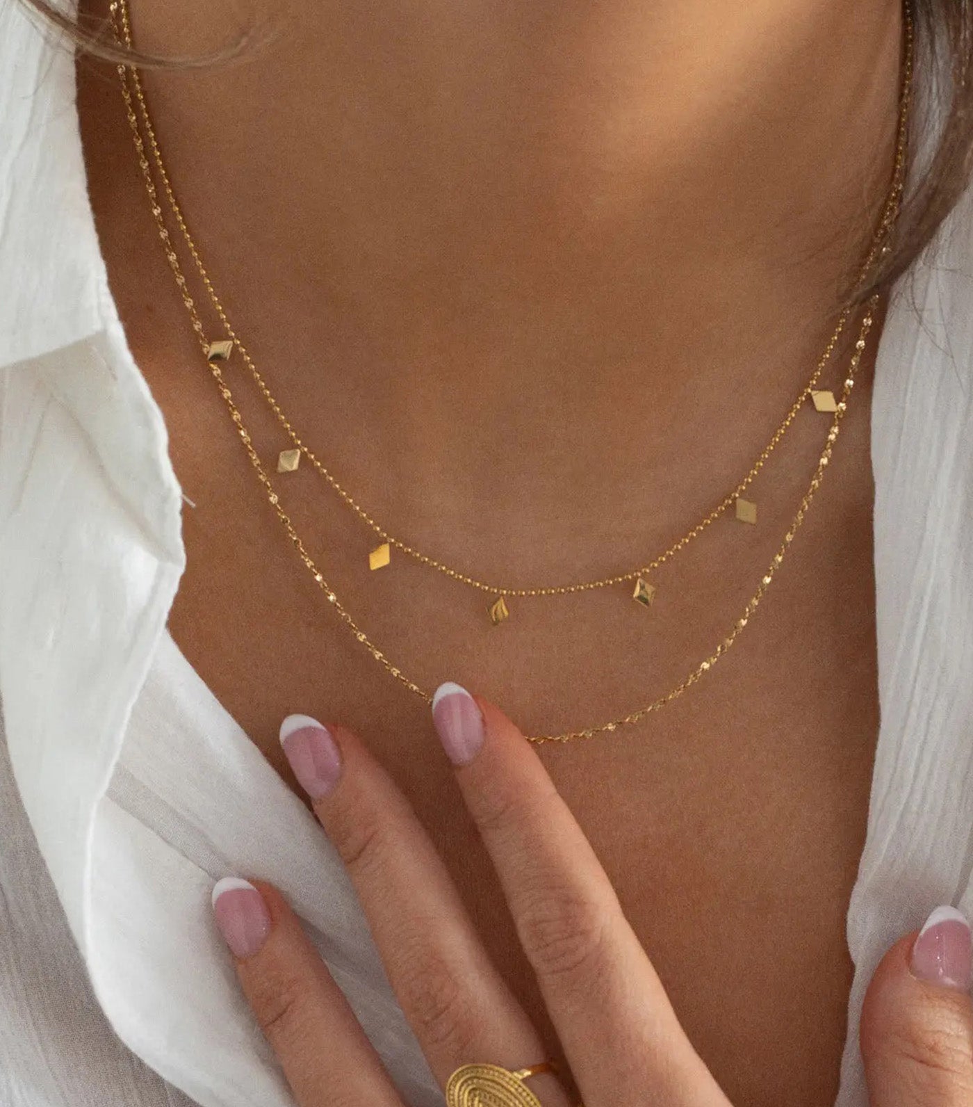 Elise Double Layer Chain Necklace Stainless Steel Gold