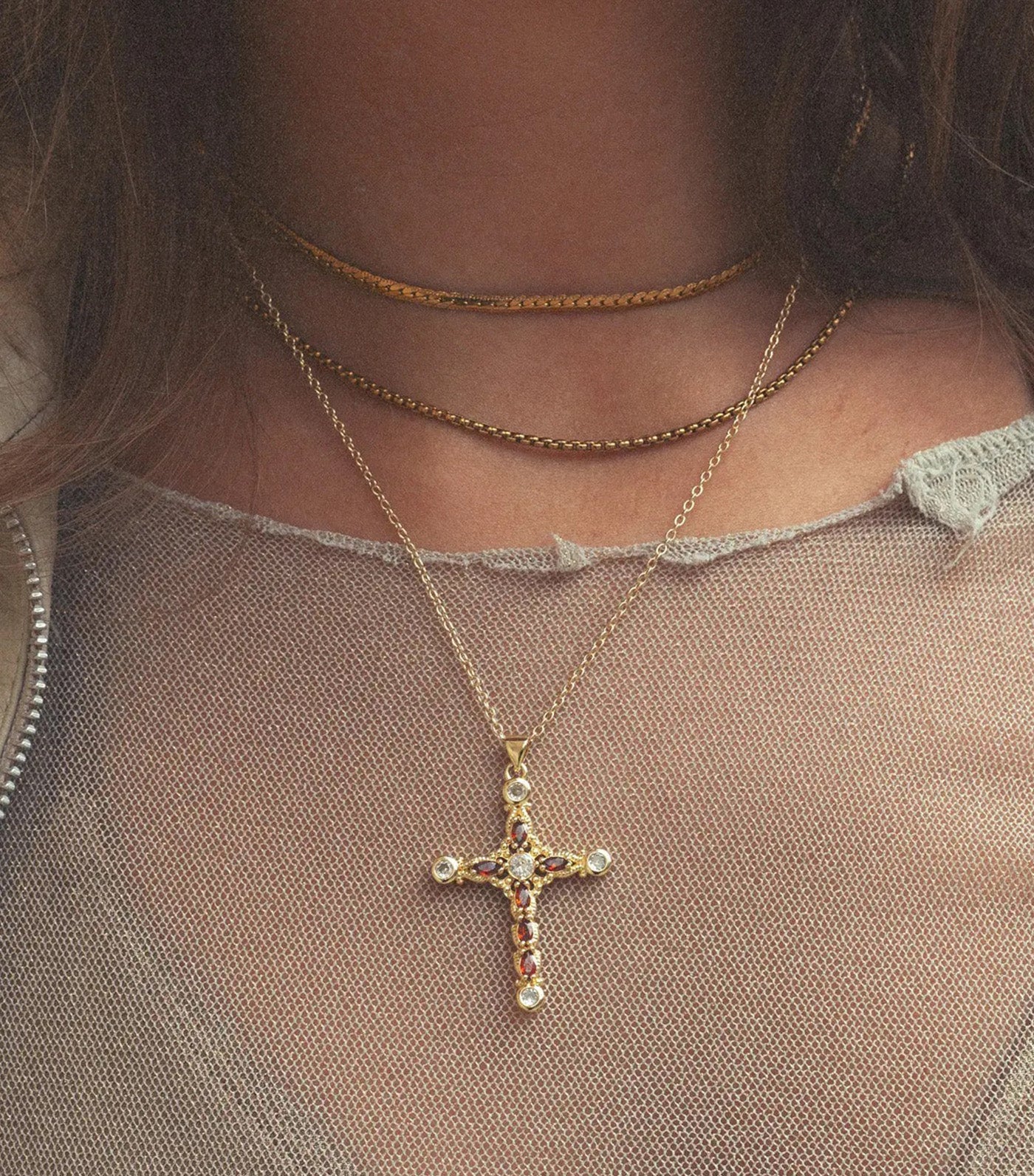Azura Crystal Cross Necklace Gold