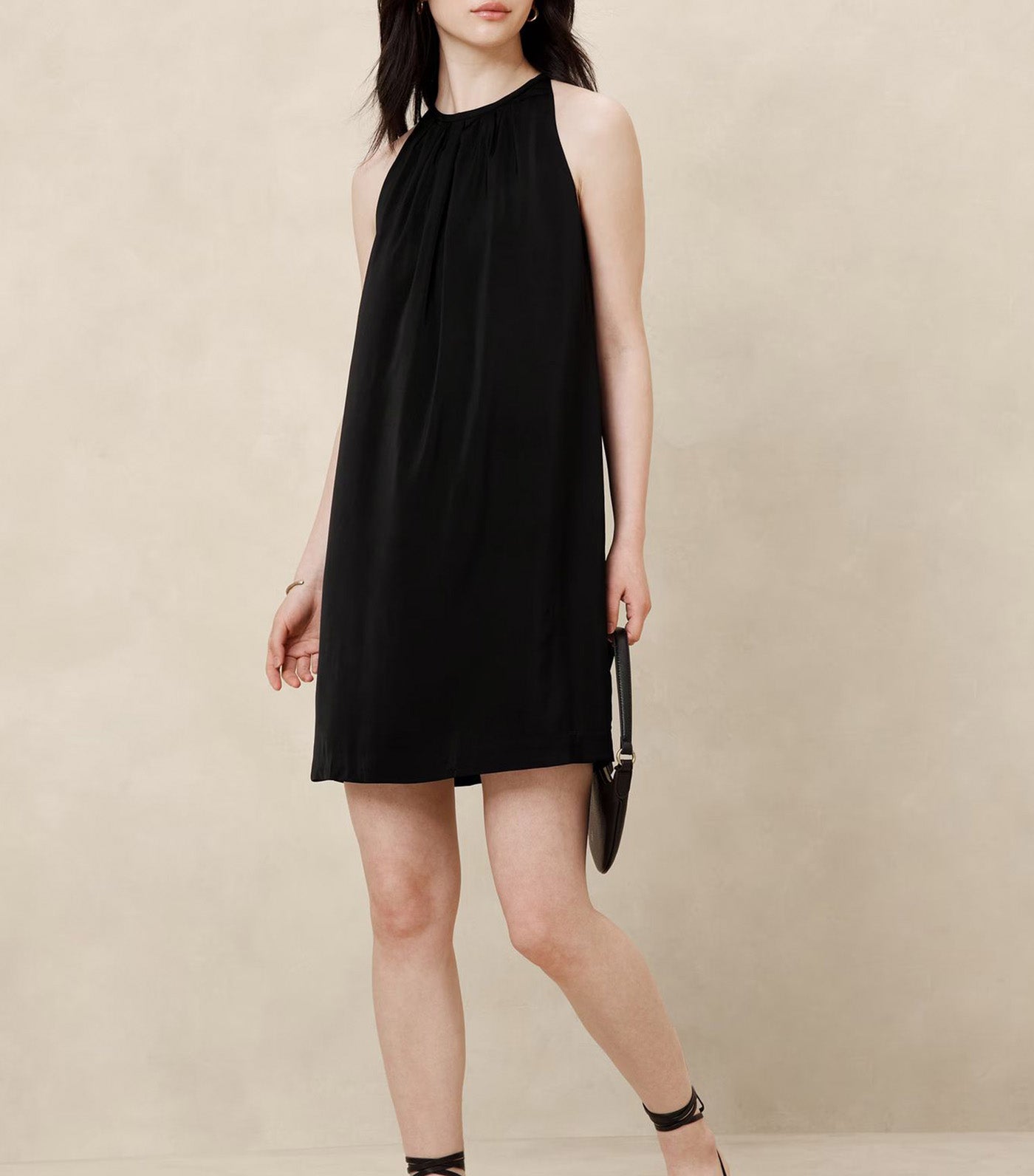 Satin Crepe Mini Dress Black