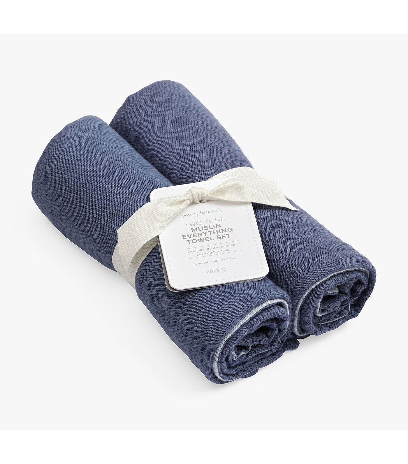 Two-Tone Organic Muslin Towel - Set of 2 Chambray/Indigo