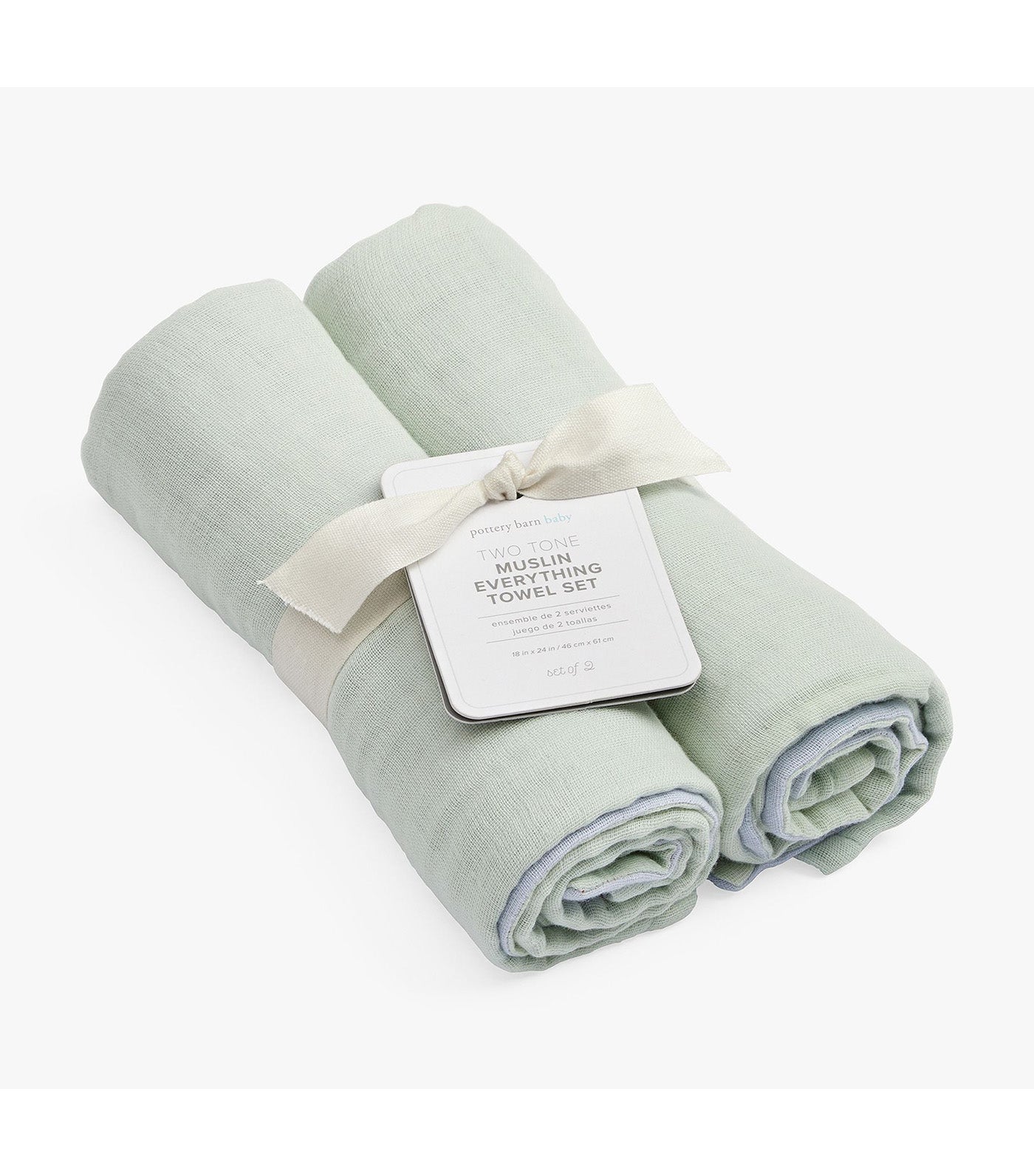 Two-Tone Organic Muslin Towel - Set of 2 Sage/Sea