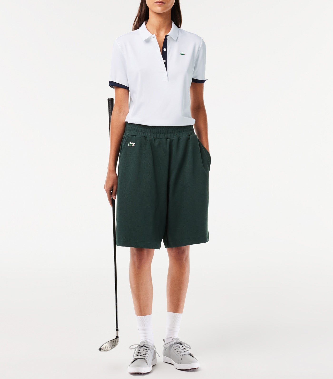 Women's Lacoste Sport Breathable Stretch Golf Polo Shirt White/Navy Blue