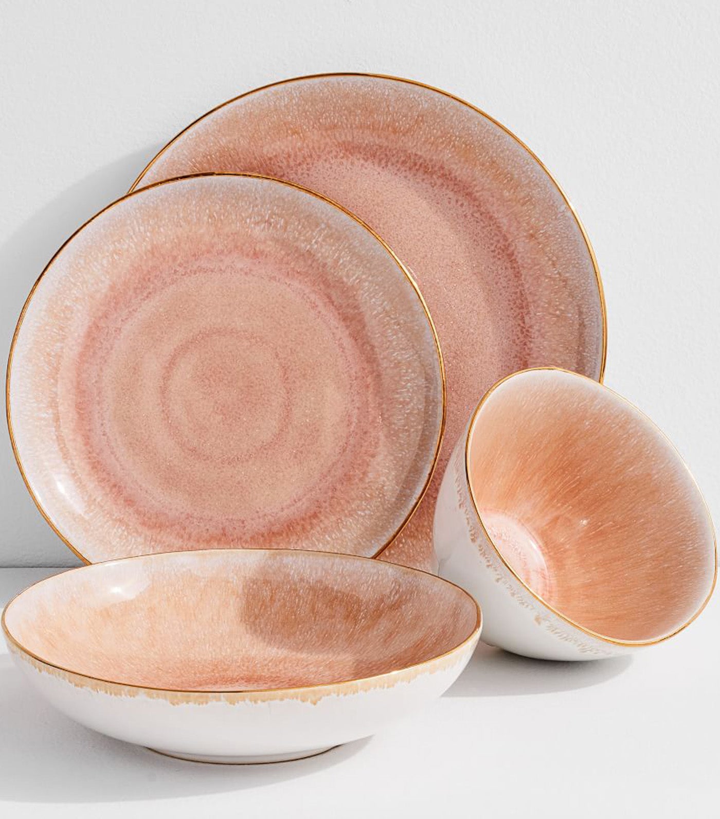 Reactive Glaze Stoneware Dinnerware - Pink & Gold