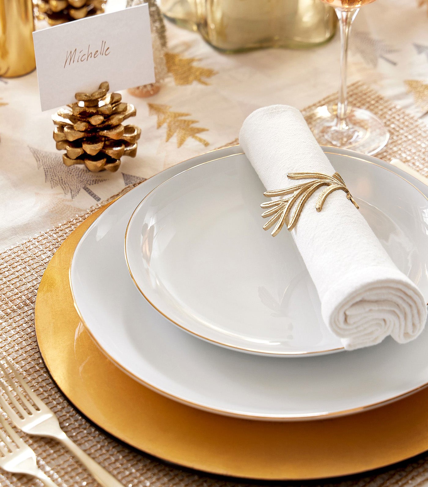 Organic Shaped Dinnerware Collection - Gold Rimmed White, Set of 4