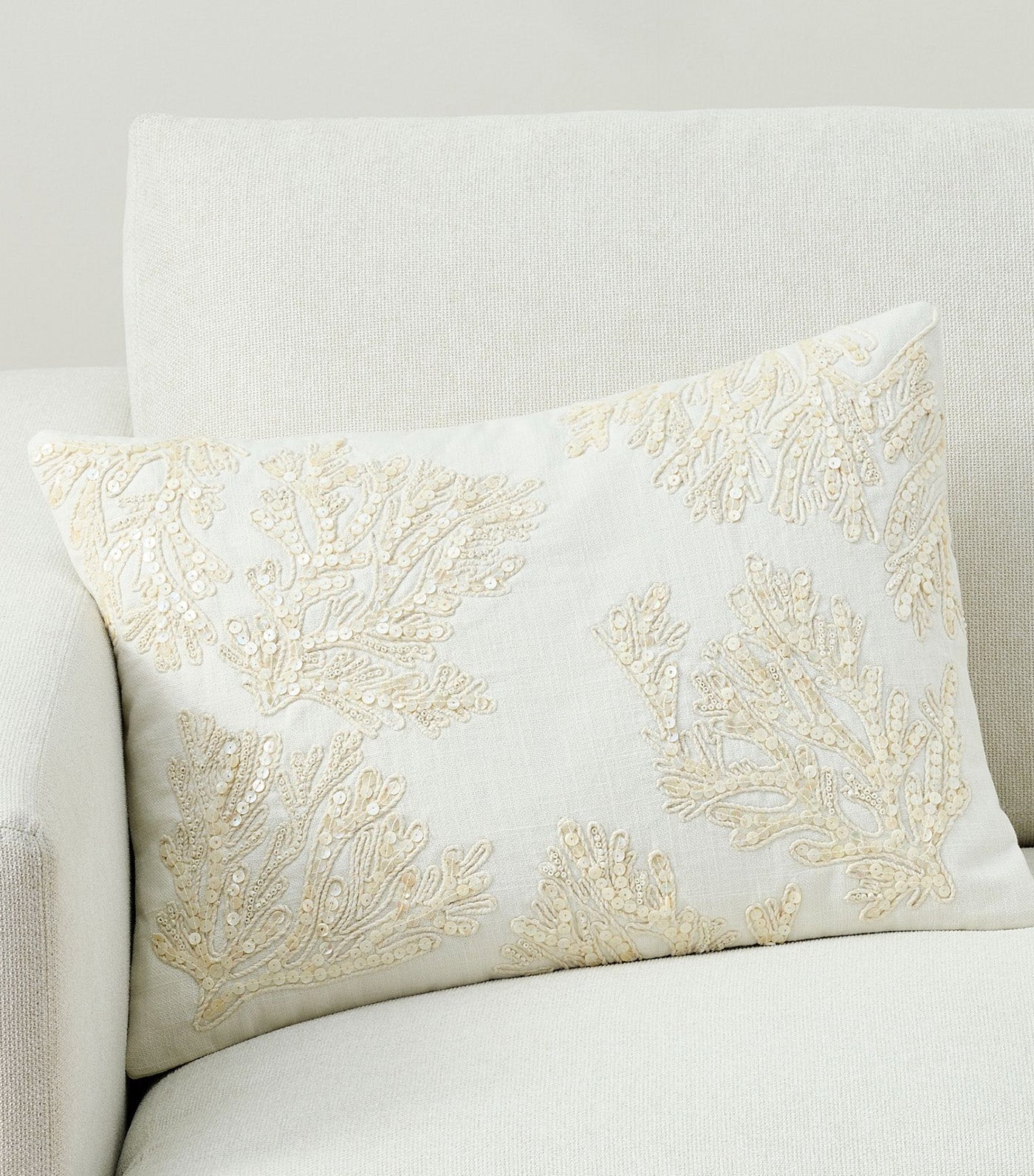 Coral Embellished Lumbar Pillow Cover Ivory - 20x14 inches