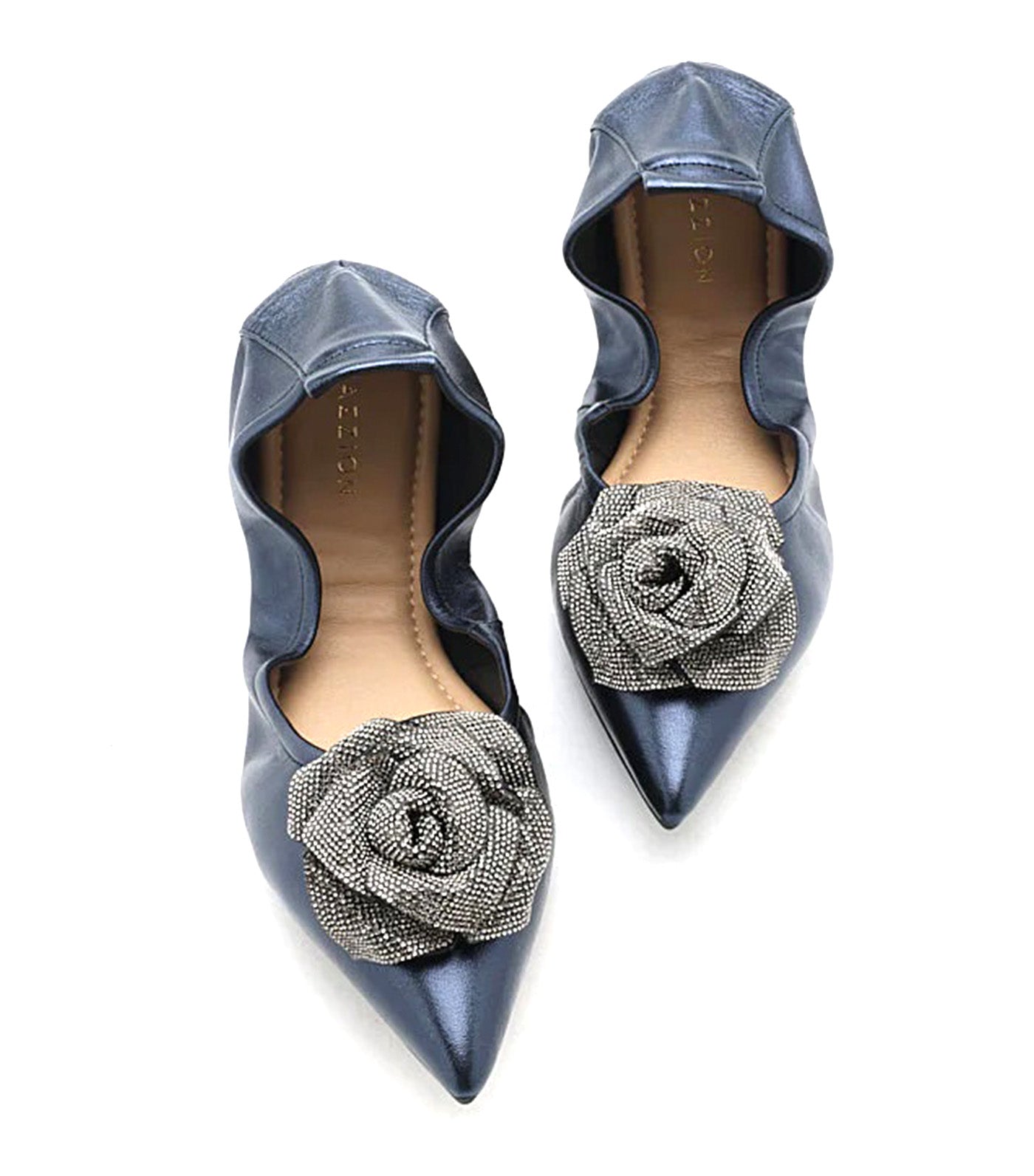 Marianna Crystal Embellished Rose Foldable Flats Blue