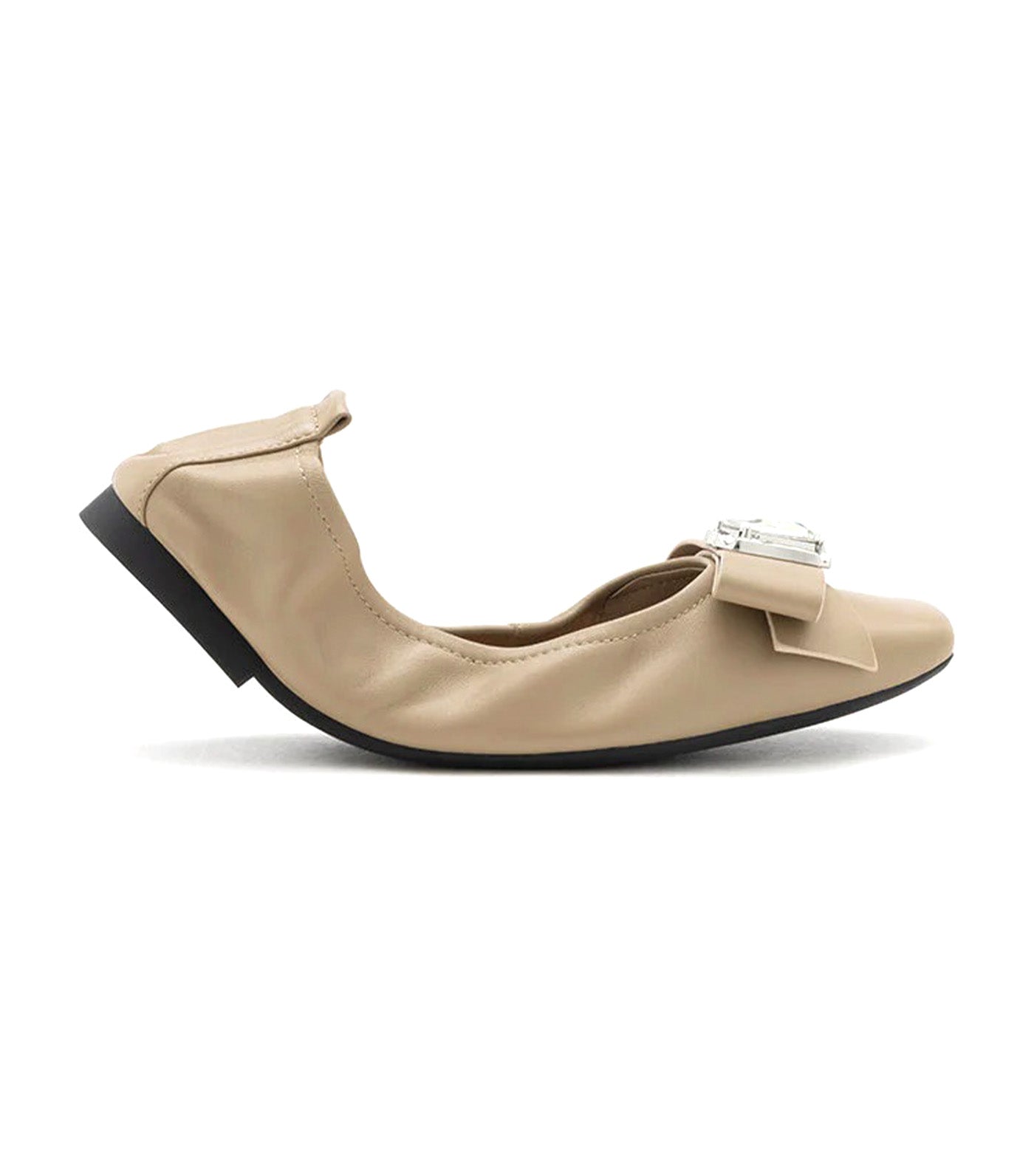 Noelle Diamante Bow Foldable Flats Khaki