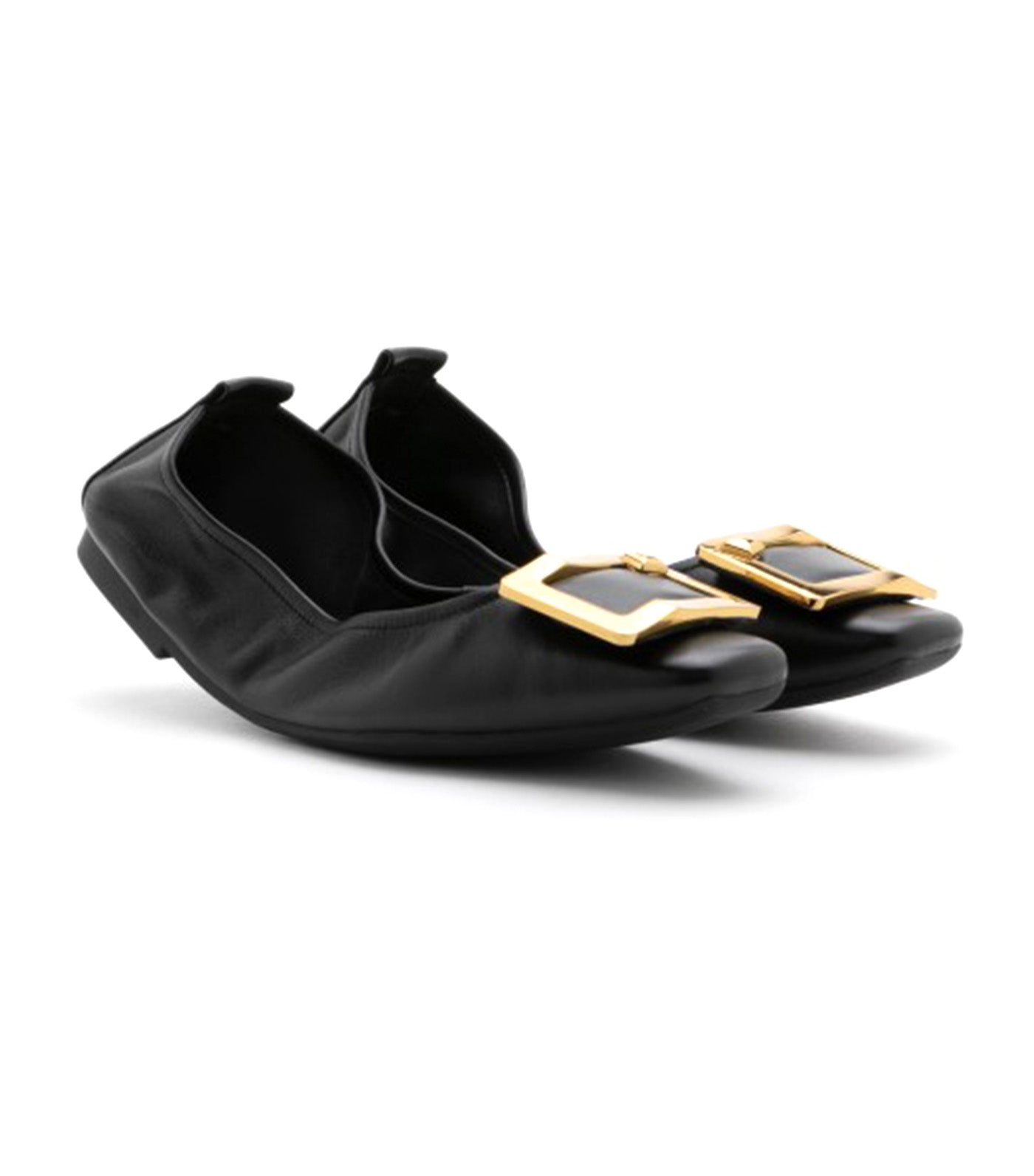 Huda Gold Buckle Foldable Flats Black