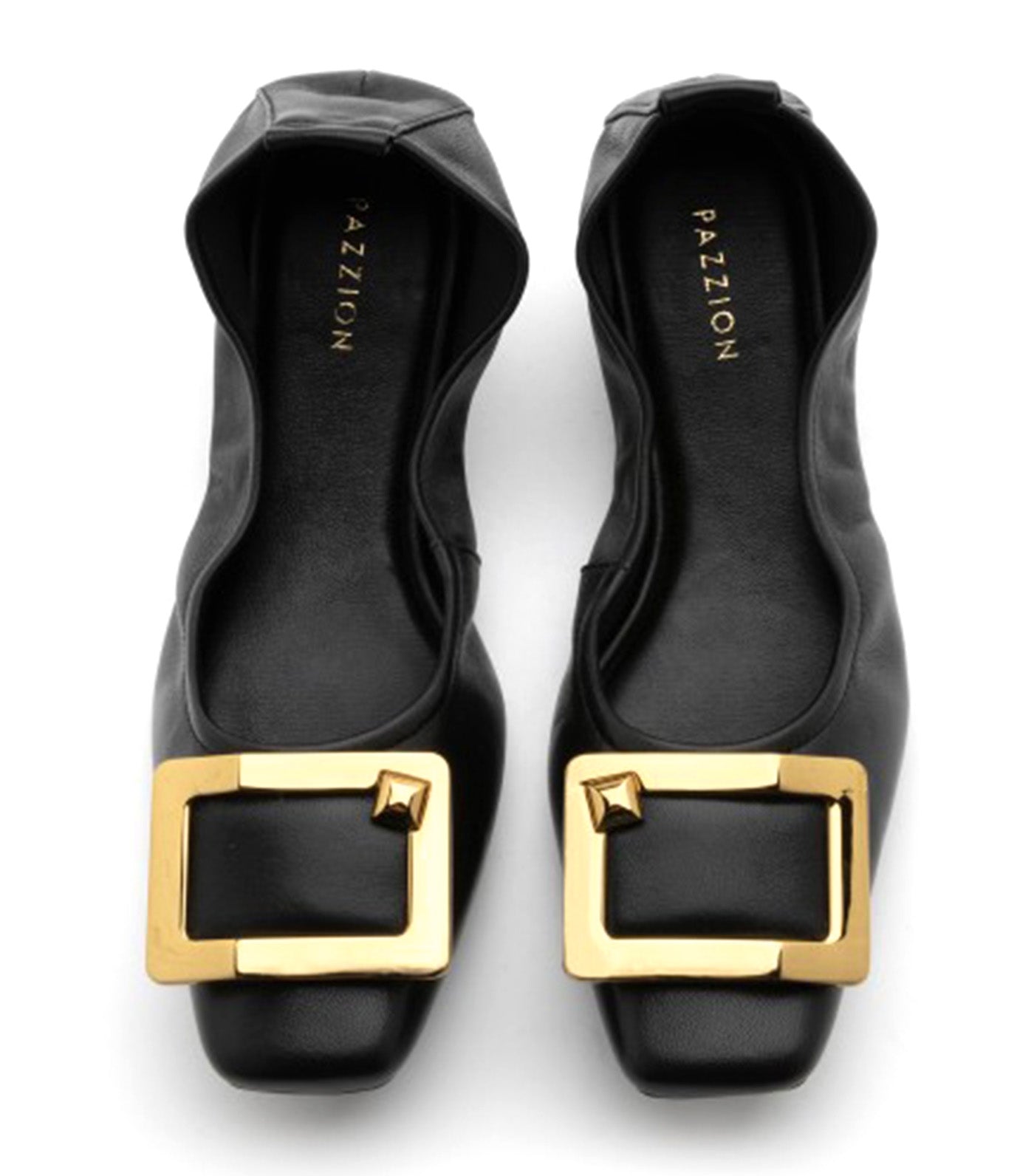 Huda Gold Buckle Foldable Flats Black