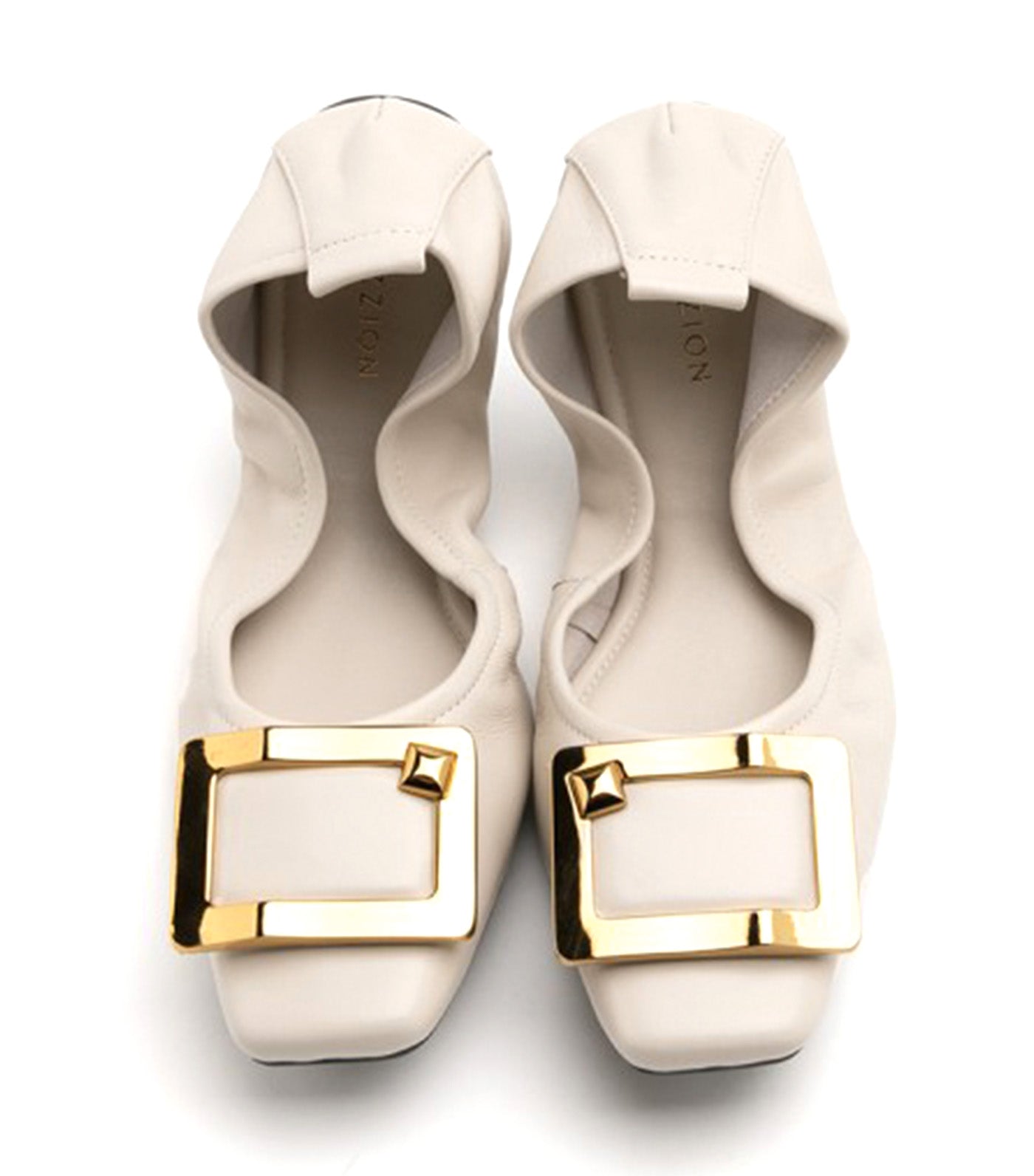 Huda Gold Buckle Foldable Flats Beige