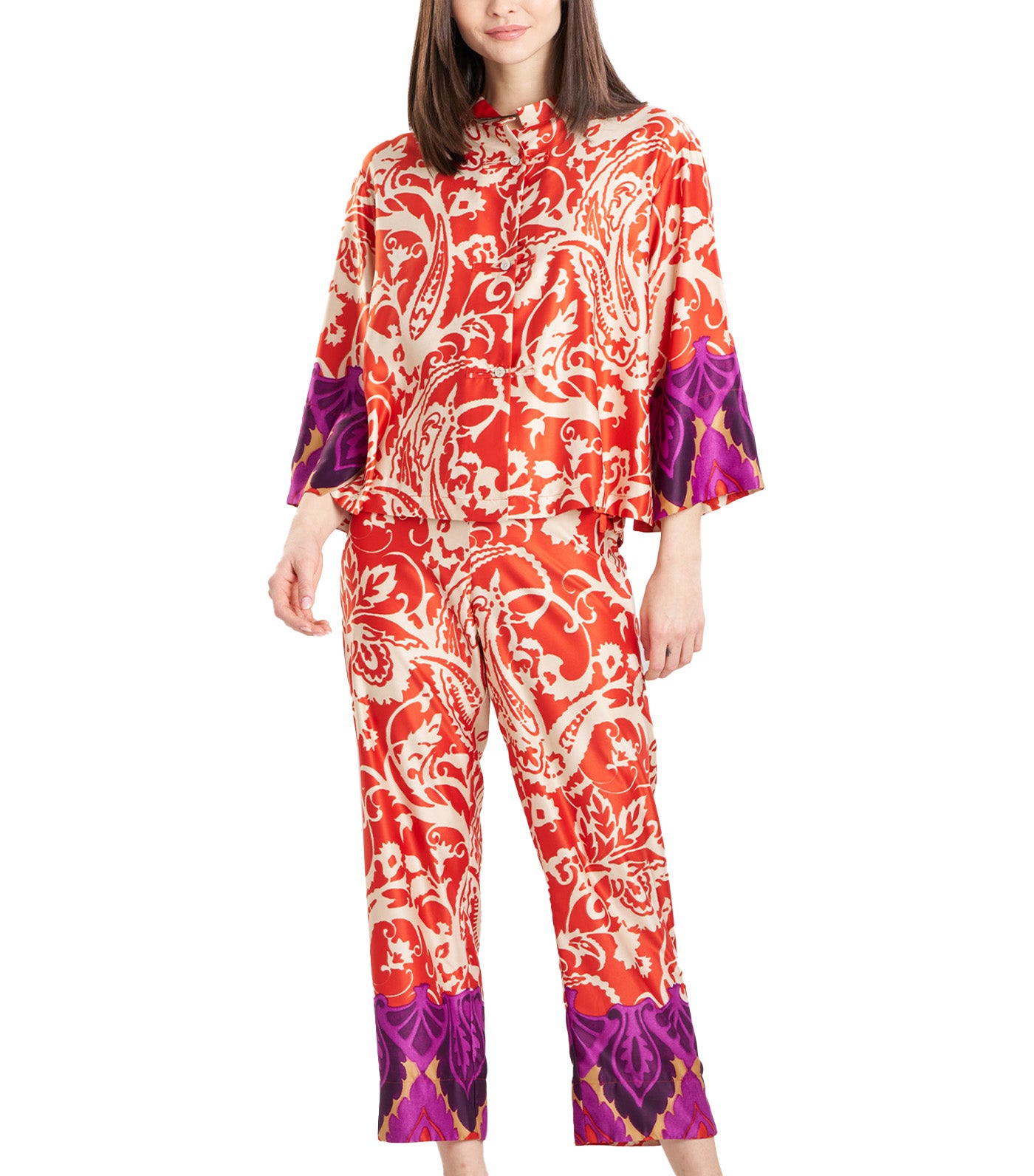 Ming Notch Pajama Set Red Orange