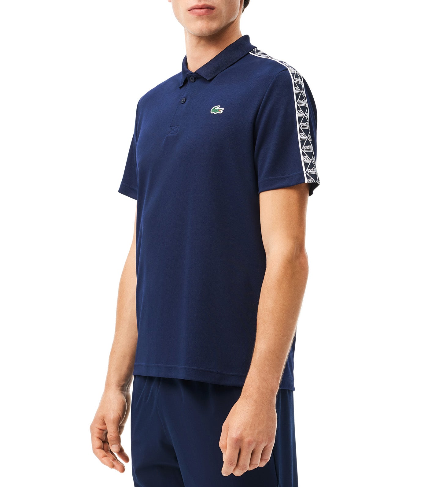 Ultra-Dry Monogram Stripe Tennis Polo Shirt Navy Blue