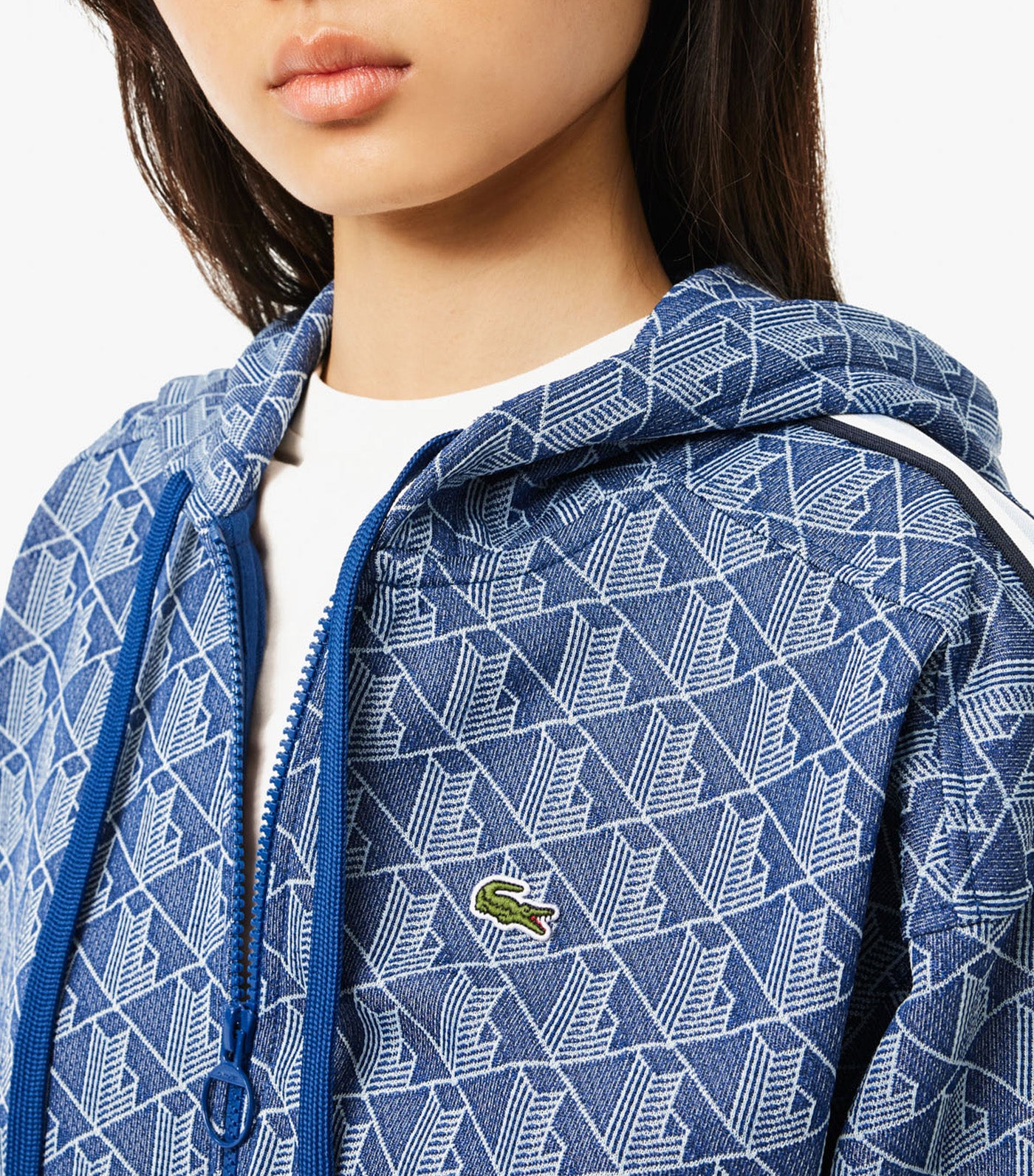 Monogram Jacquard Zip Front Hoodie Globe/Overview