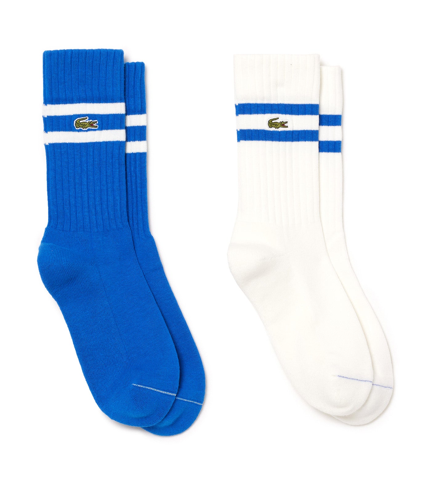 Unisex Ribbed Knit Socks With Contrast Stripes  Lazuli/Flour