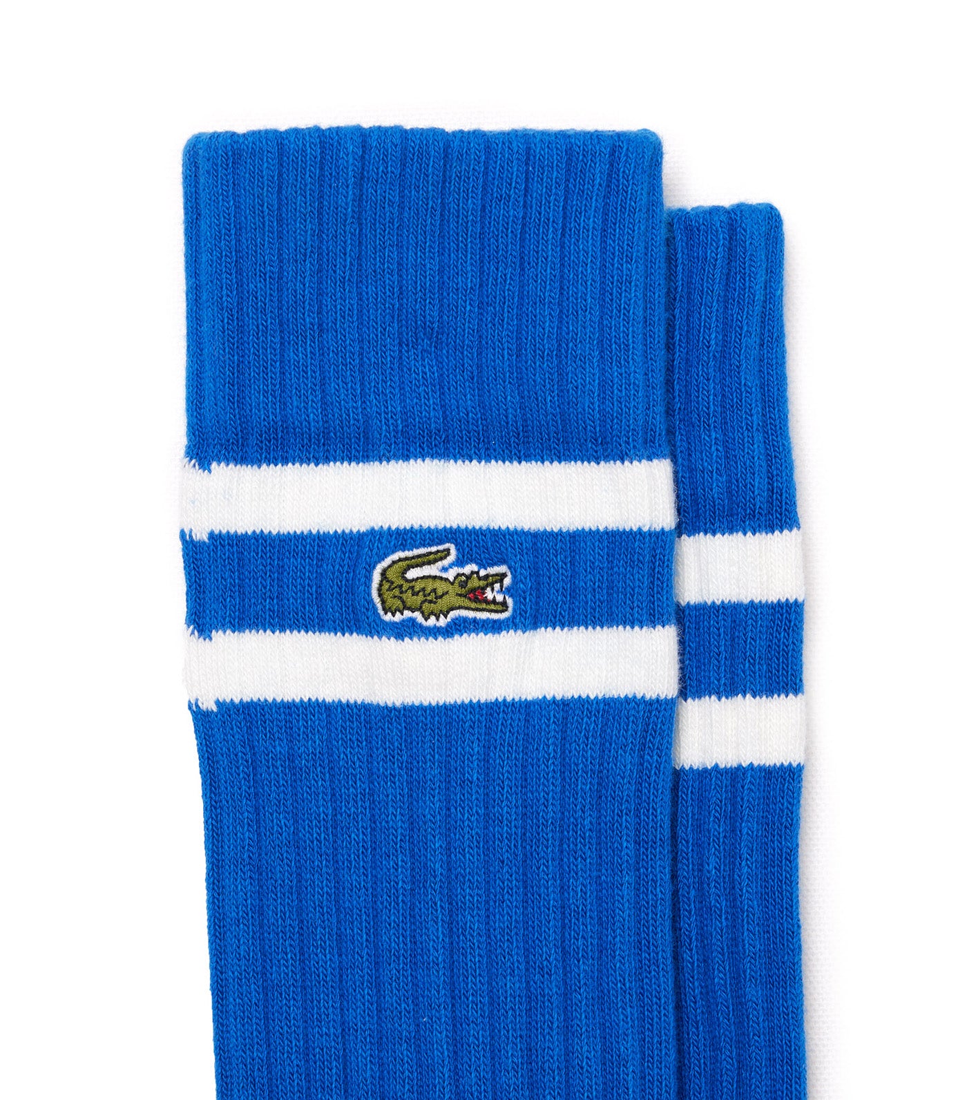 Unisex Ribbed Knit Socks With Contrast Stripes  Lazuli/Flour