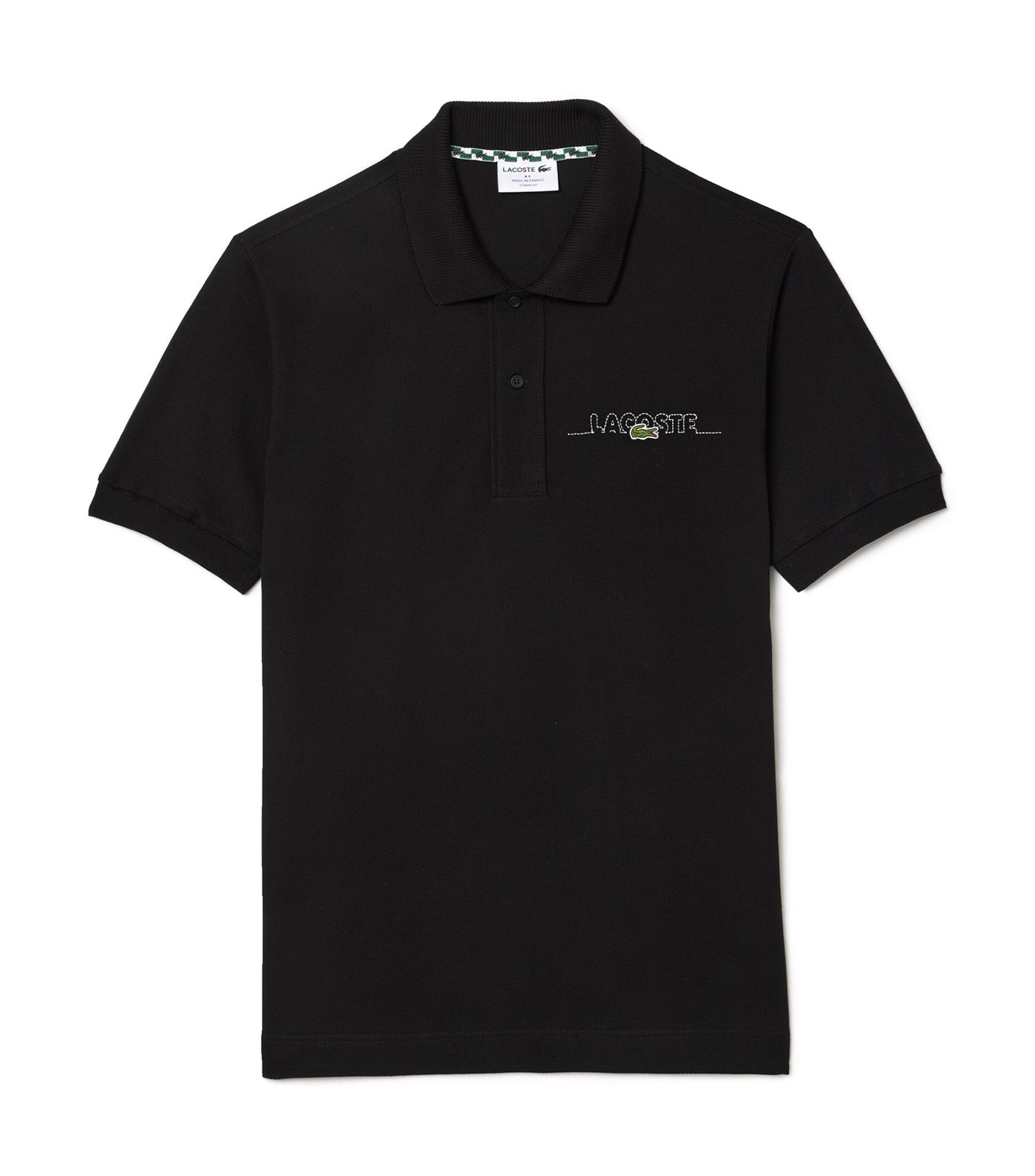 Original L.12.12 Lacoste Wording French Made Polo Shirt Black