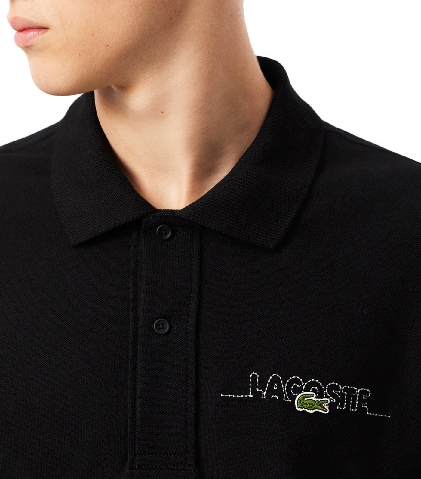 Original L.12.12 Lacoste Wording French Made Polo Shirt Black