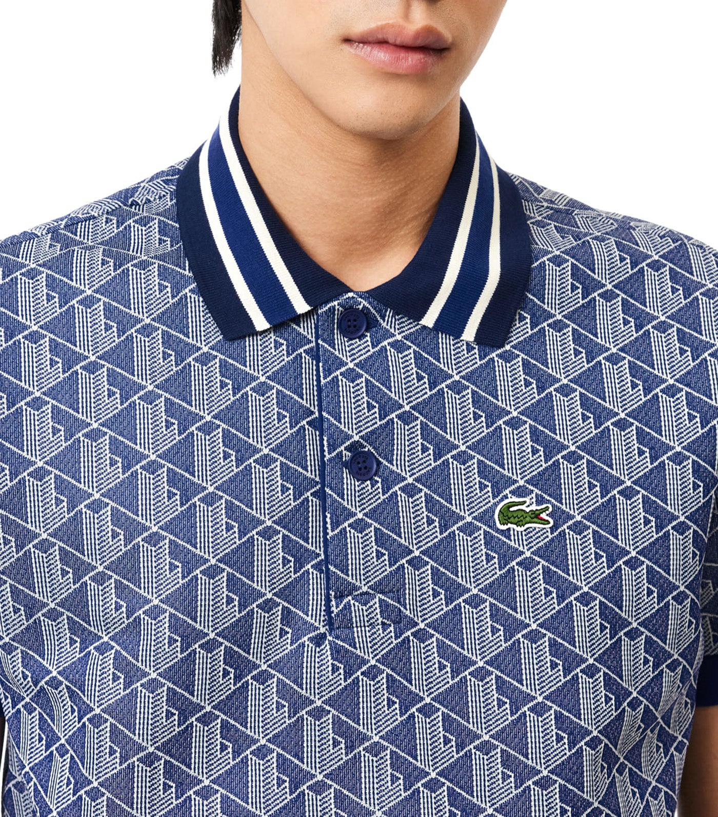 Classic Fit Contrast Collar Monogram Motif Polo Shirt Methylene/Flour