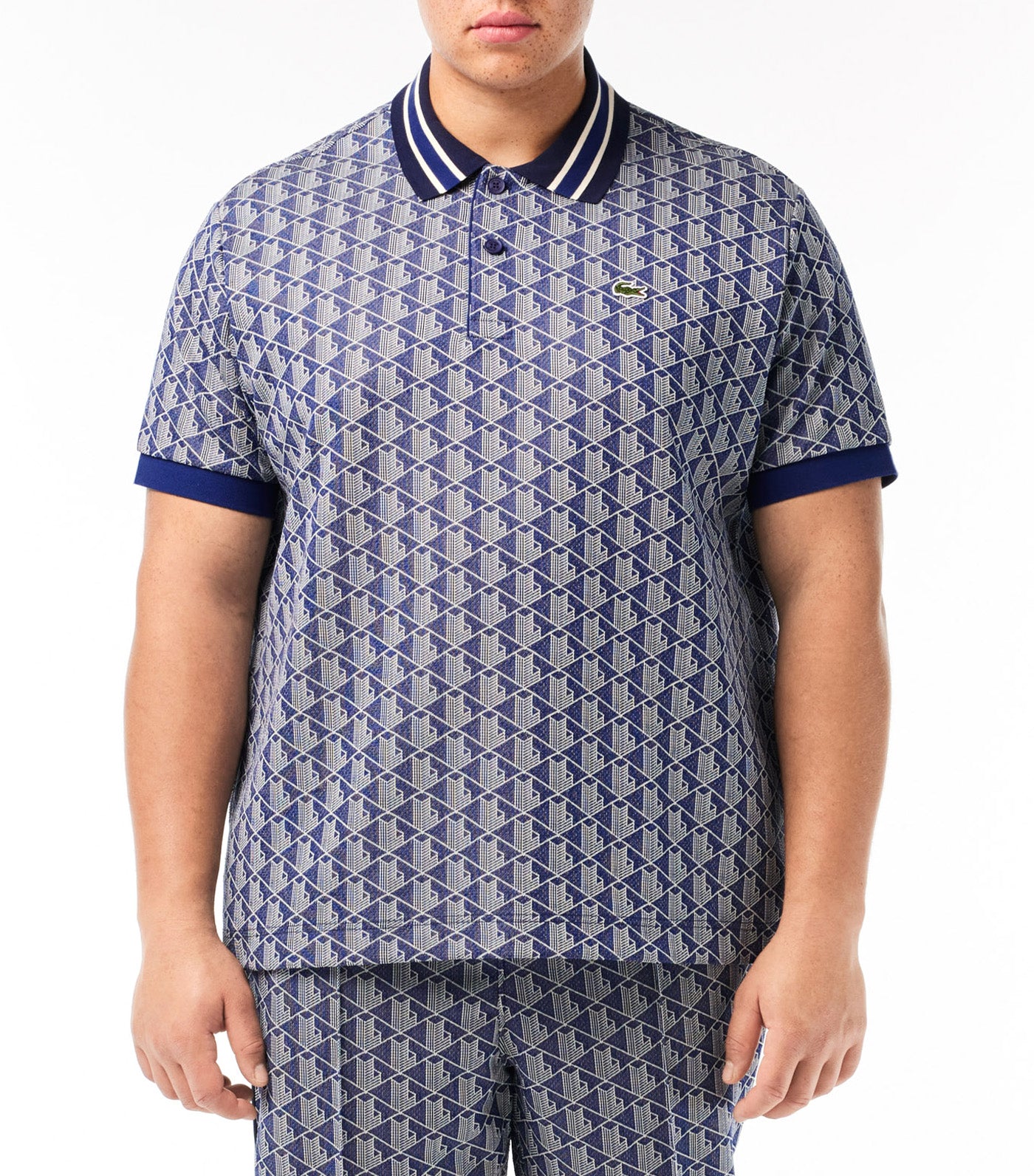 Classic Fit Contrast Collar Monogram Motif Polo Shirt Methylene/Flour