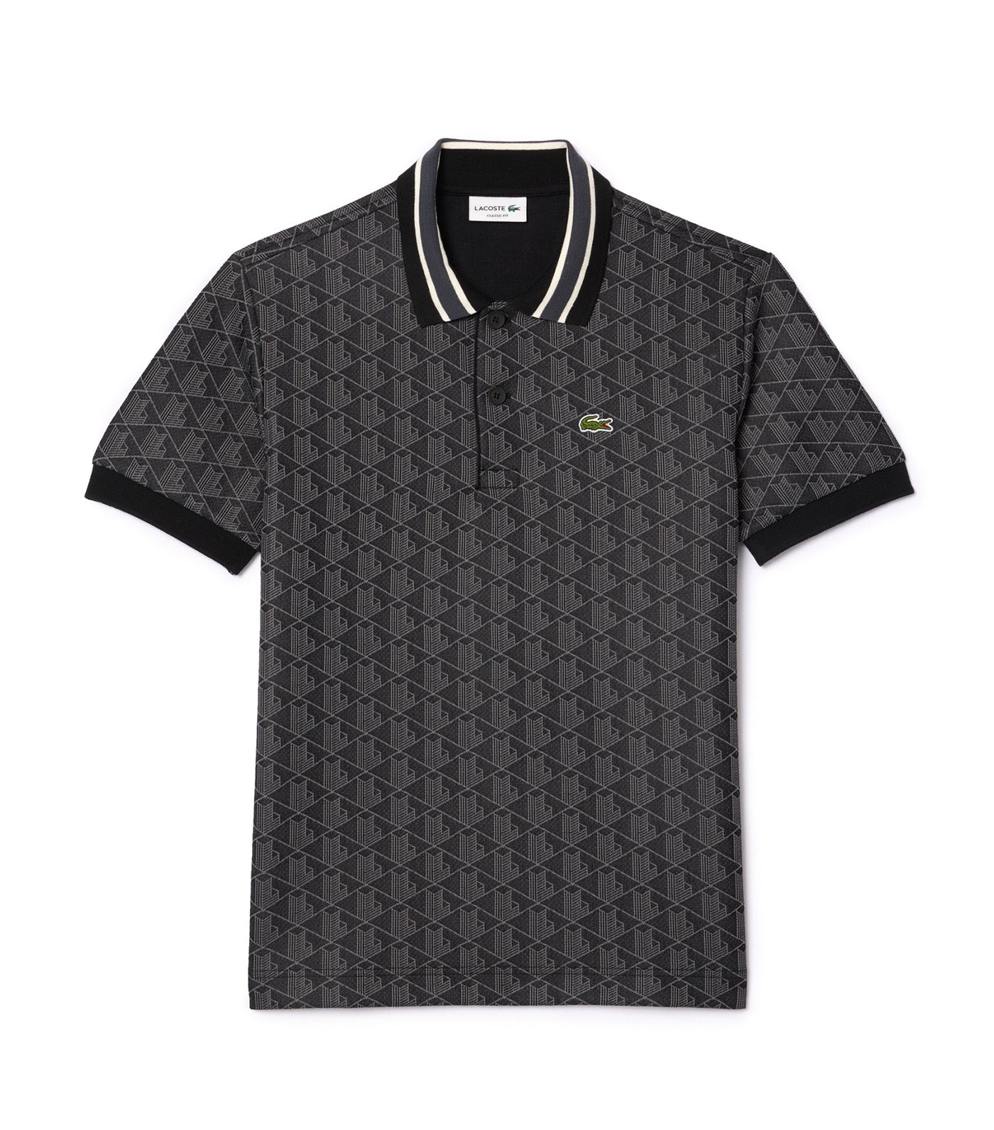 Classic Fit Contrast Collar Monogram Motif Polo Shirt Black/Graphite