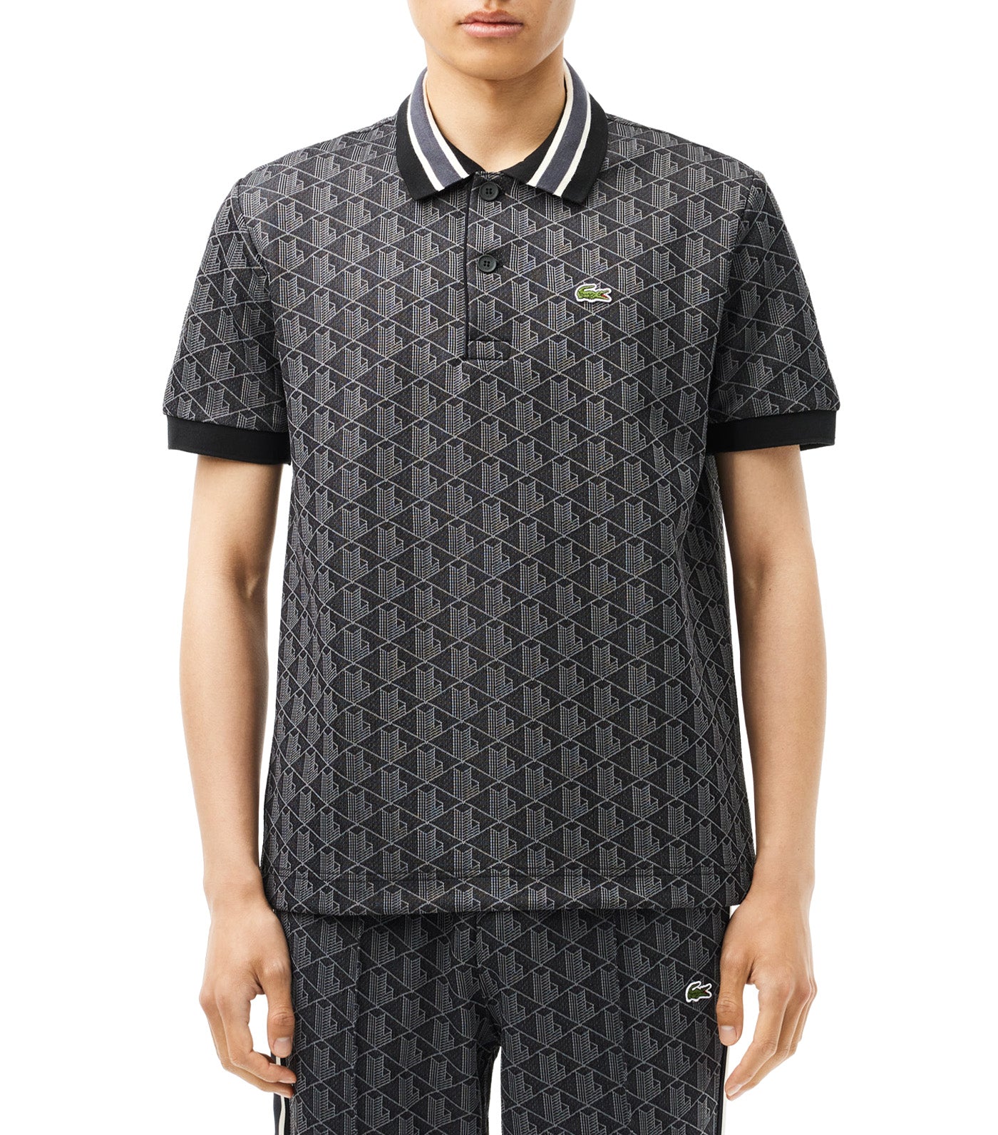 Classic Fit Contrast Collar Monogram Motif Polo Shirt Black/Graphite