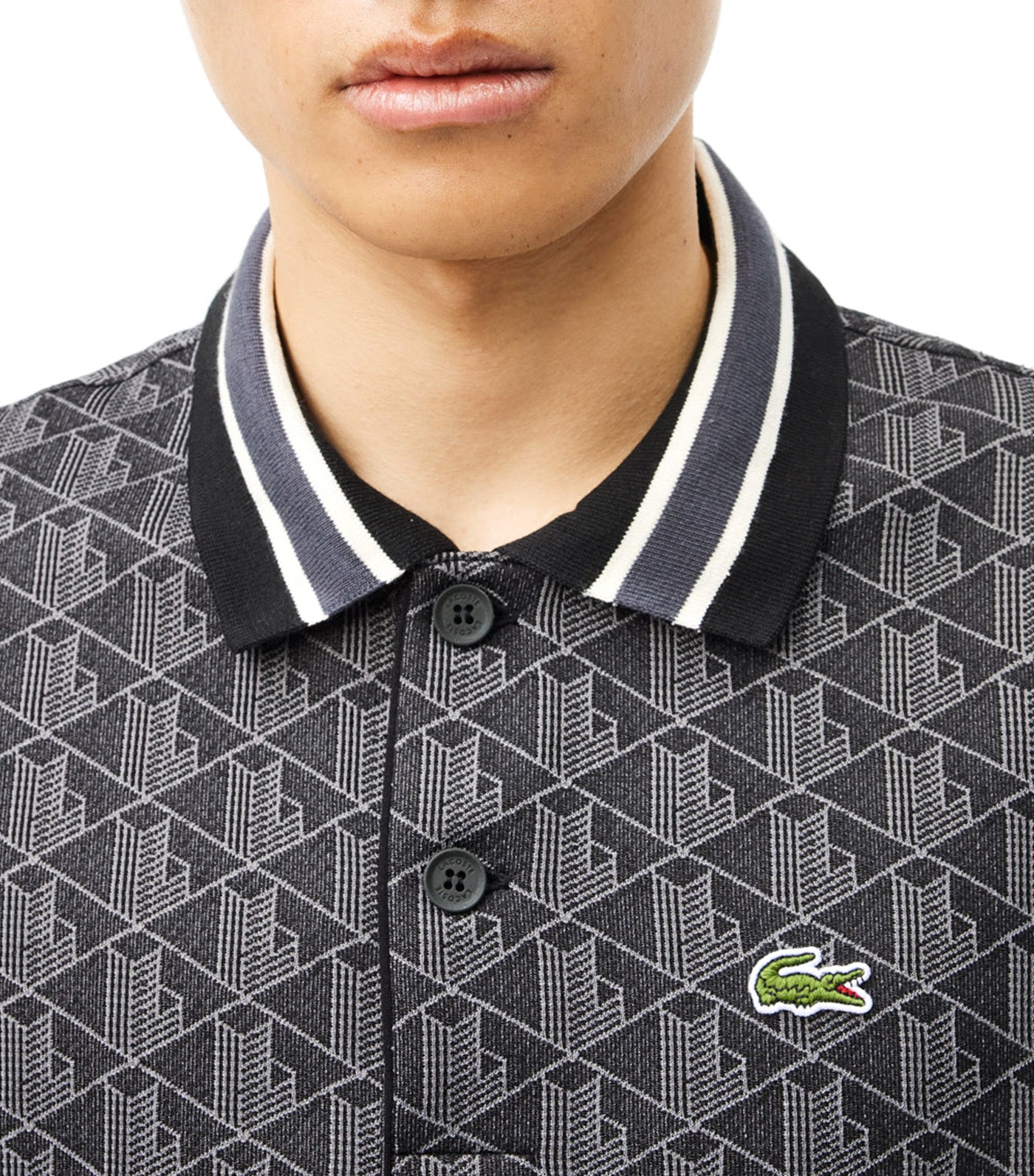 Classic Fit Contrast Collar Monogram Motif Polo Shirt Black/Graphite