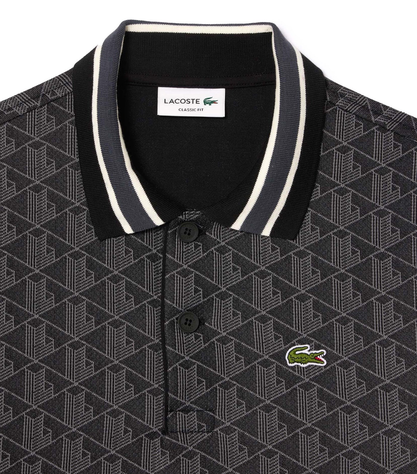 Classic Fit Contrast Collar Monogram Motif Polo Shirt Black/Graphite