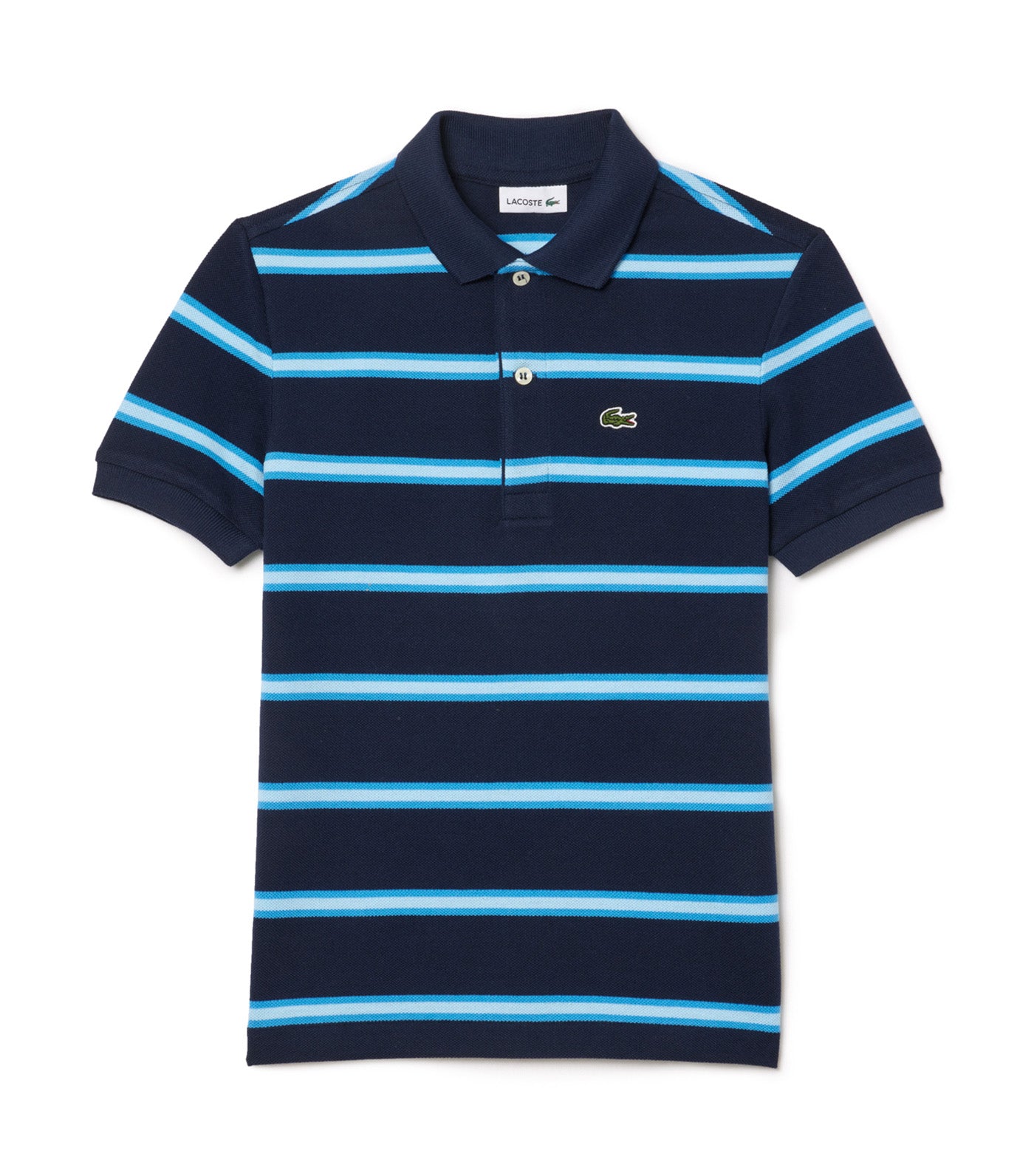 Boys' Lacoste Striped Pique Polo Shirt Navy Blue/Argentine Blue