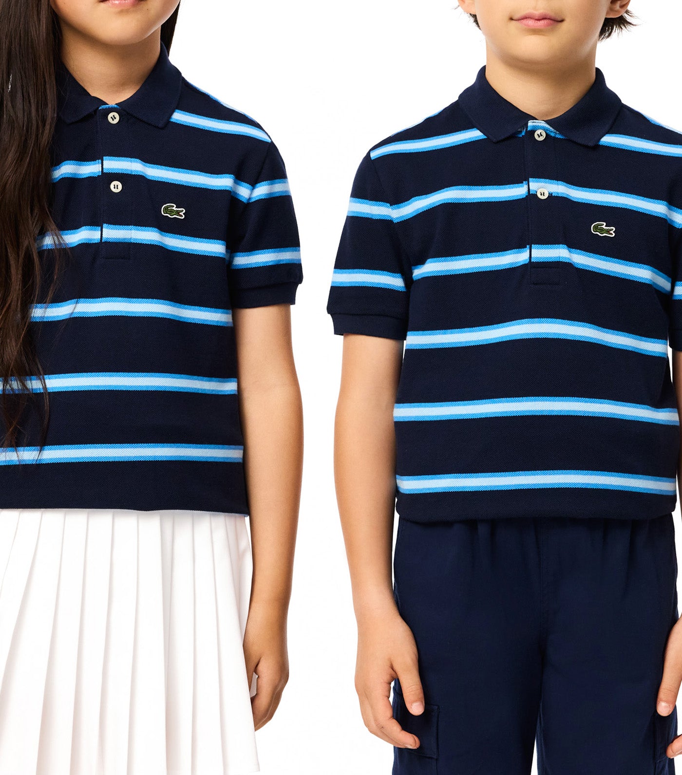 Boys' Lacoste Striped Pique Polo Shirt Navy Blue/Argentine Blue